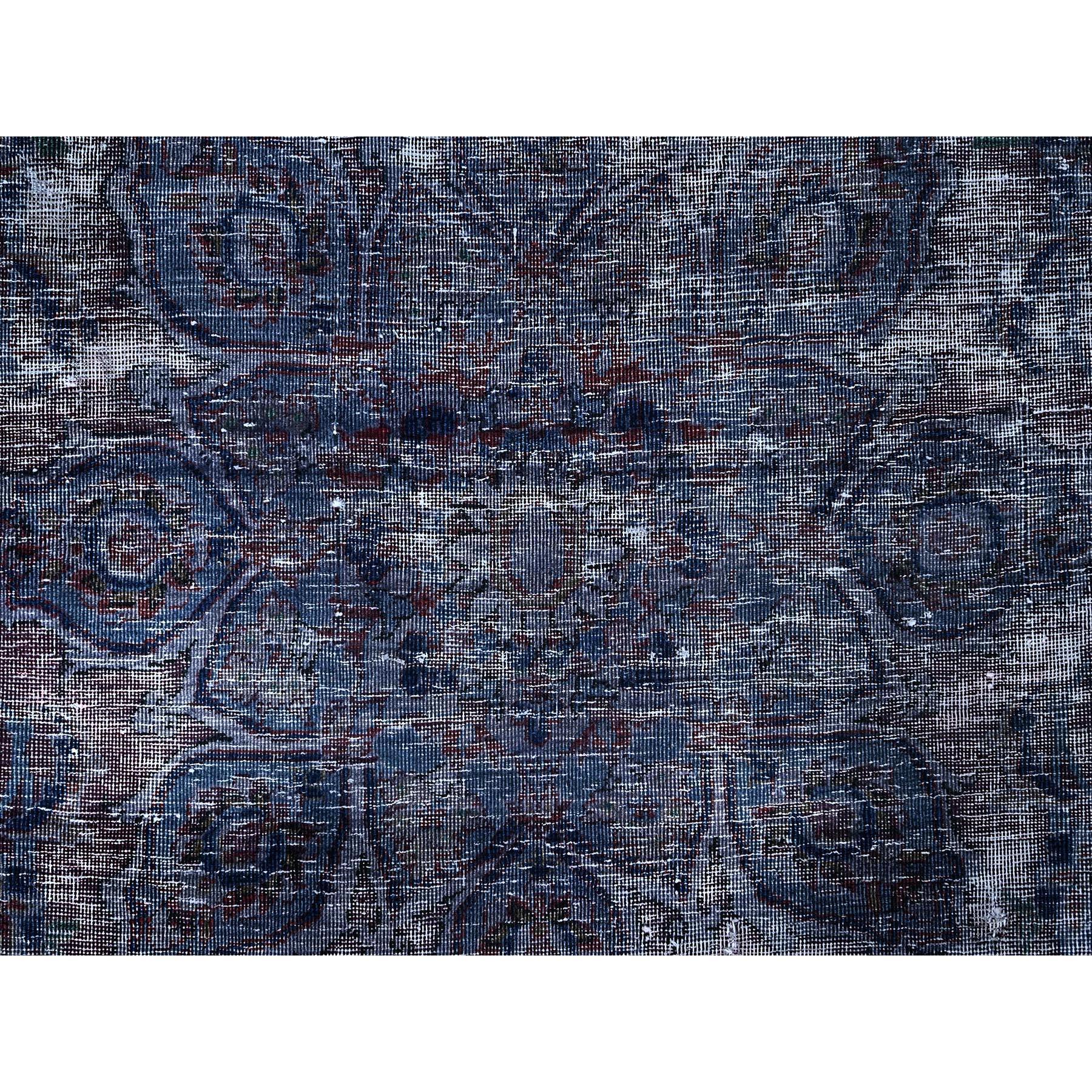 Denim Blue Overdyed Vintage Tabriz Pure Wool Sheared Low Clean Hand Knotted Rug For Sale 3