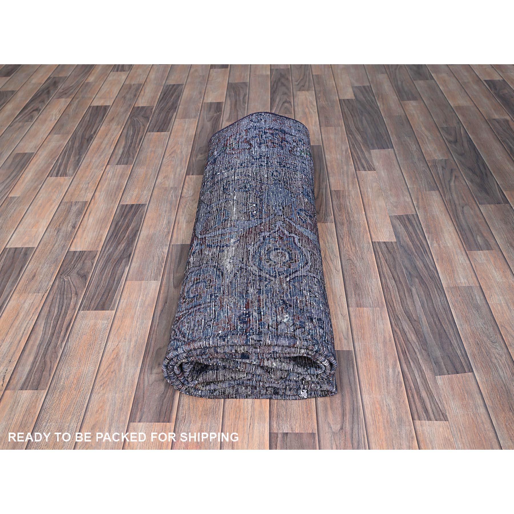 Denim Blue Overdyed Vintage Tabriz Pure Wool Sheared Low Clean Hand Knotted Rug For Sale 4