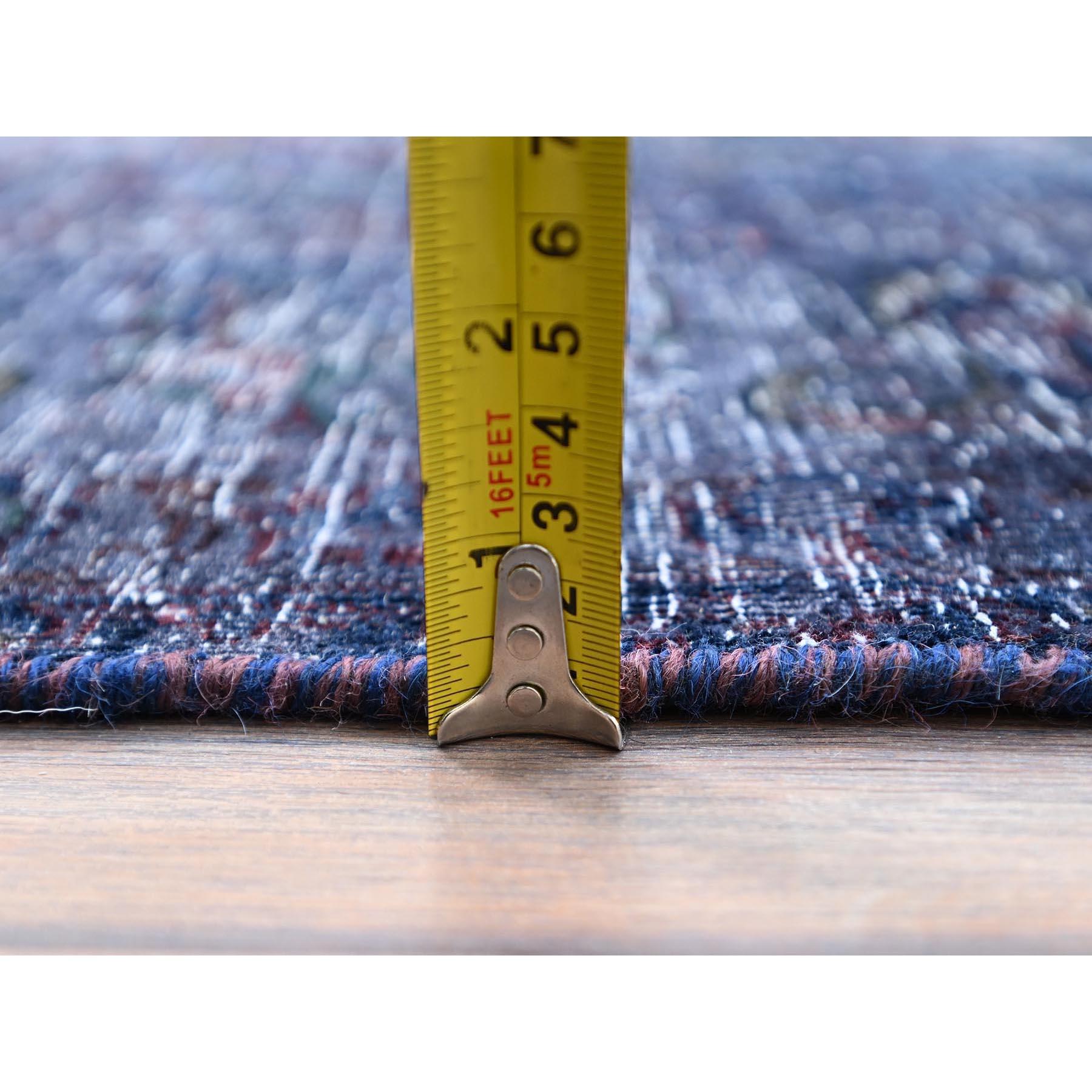 Azul Denim Sobreteñido Tabriz Vintage Pura Lana Esquilada Baja Limpia Alfombra Anudada a Mano en venta 5