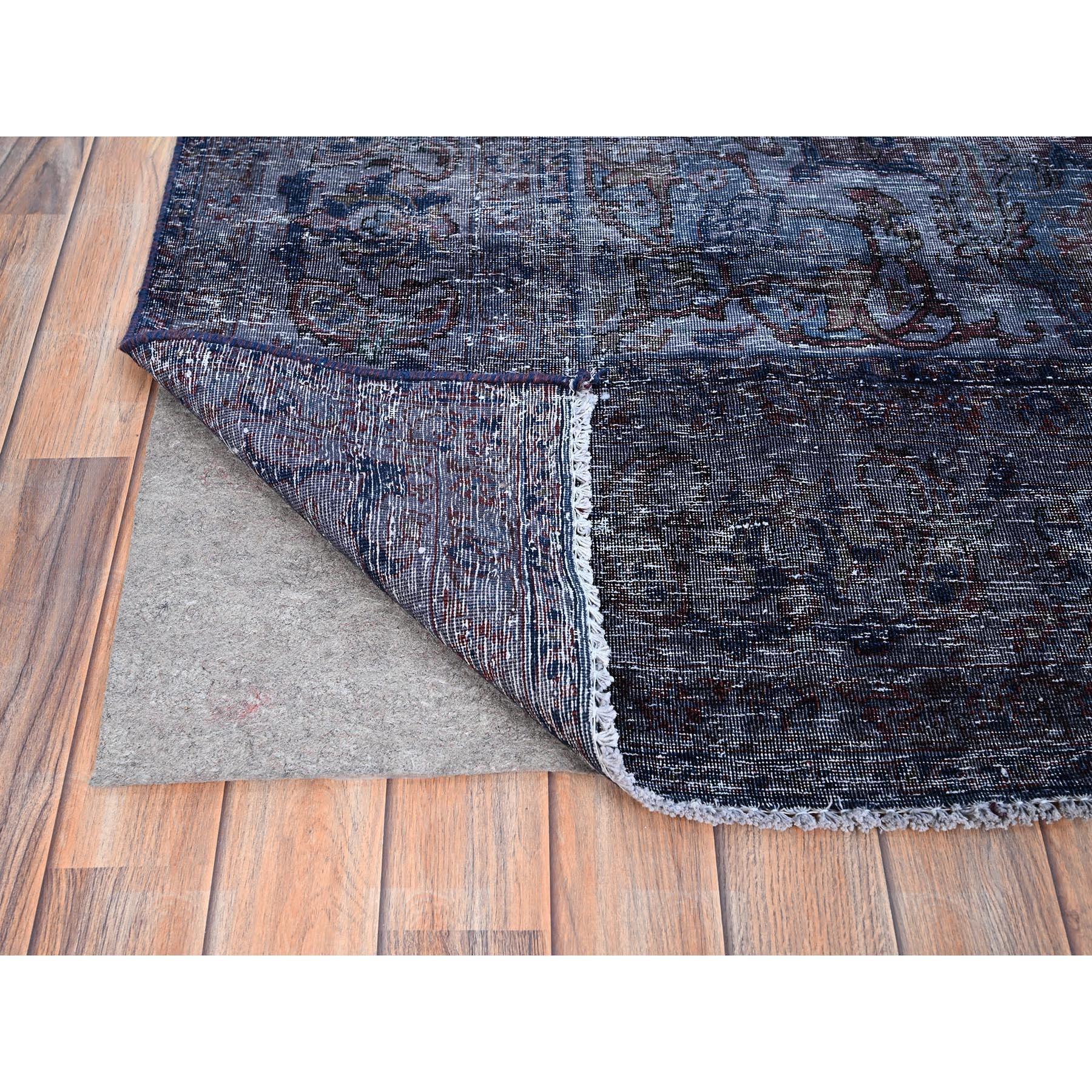 Denim Blue Overdyed Vintage Tabriz Pure Wool Sheared Low Clean Hand Knotted Rug In Excellent Condition For Sale In Carlstadt, NJ