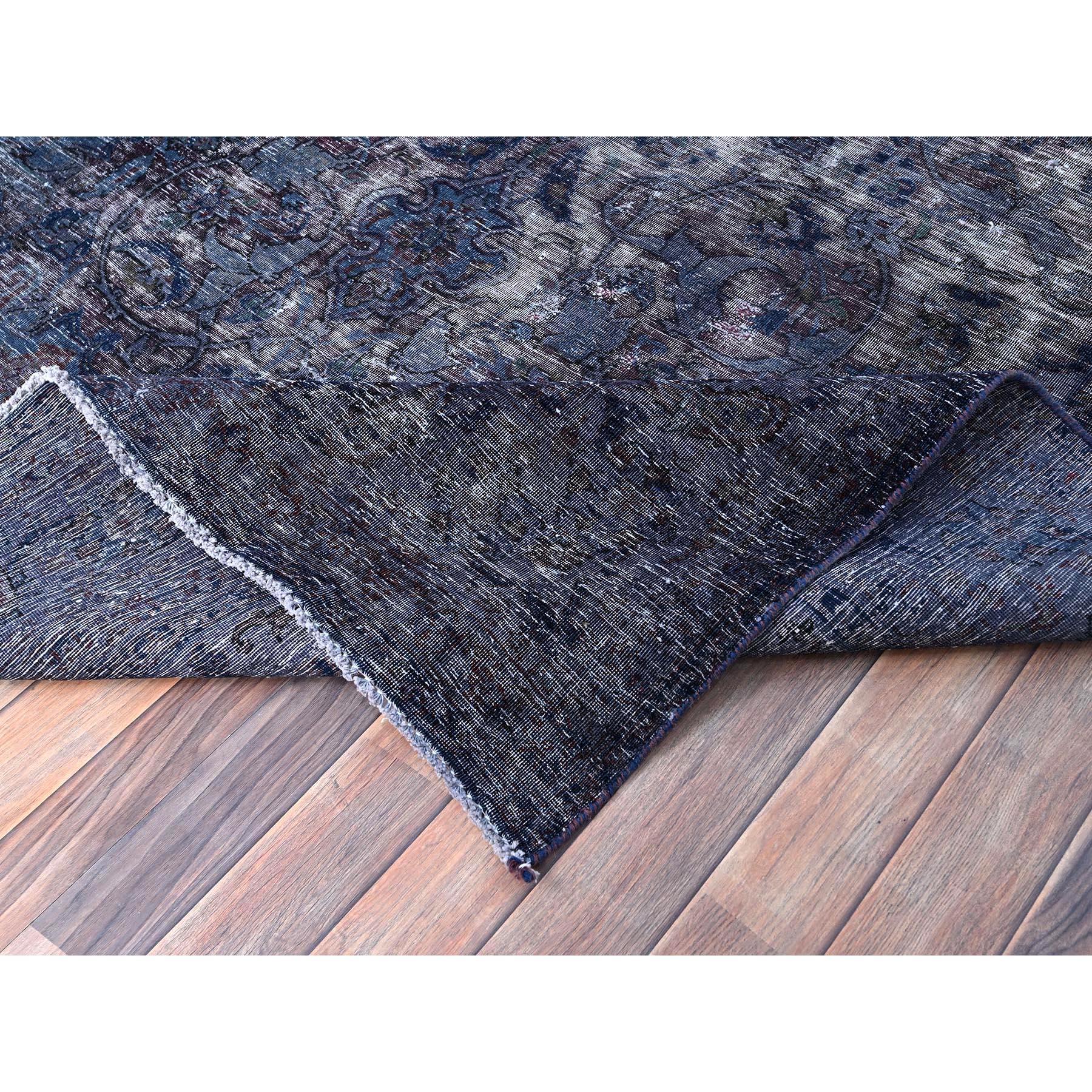 Denim Blue Overdyed Vintage Tabriz Pure Wool Sheared Low Clean Hand Knotted Rug For Sale 1