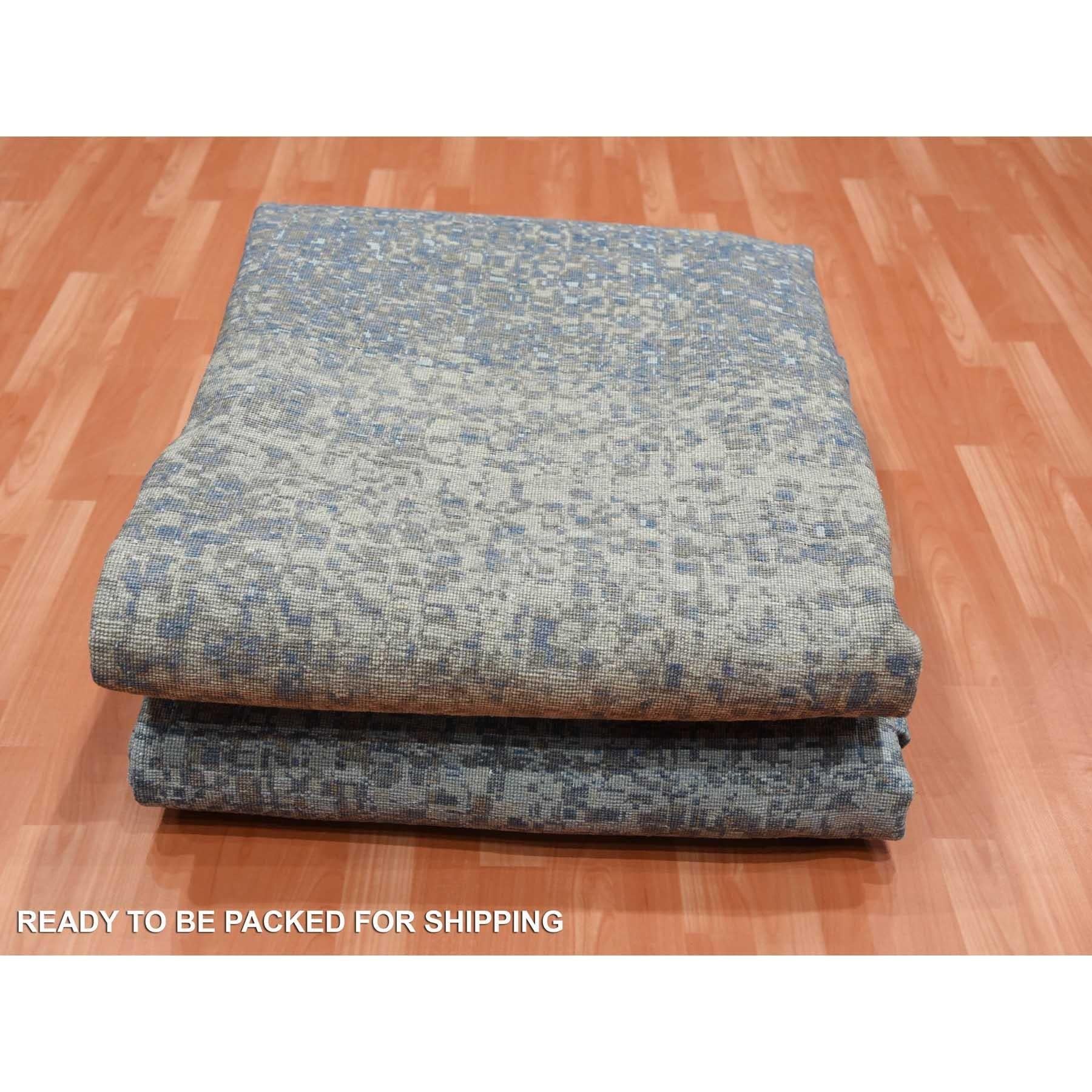 Denim Blue Pure Silk and Wool Modern Hand Knotted Oversized Rug 12'0