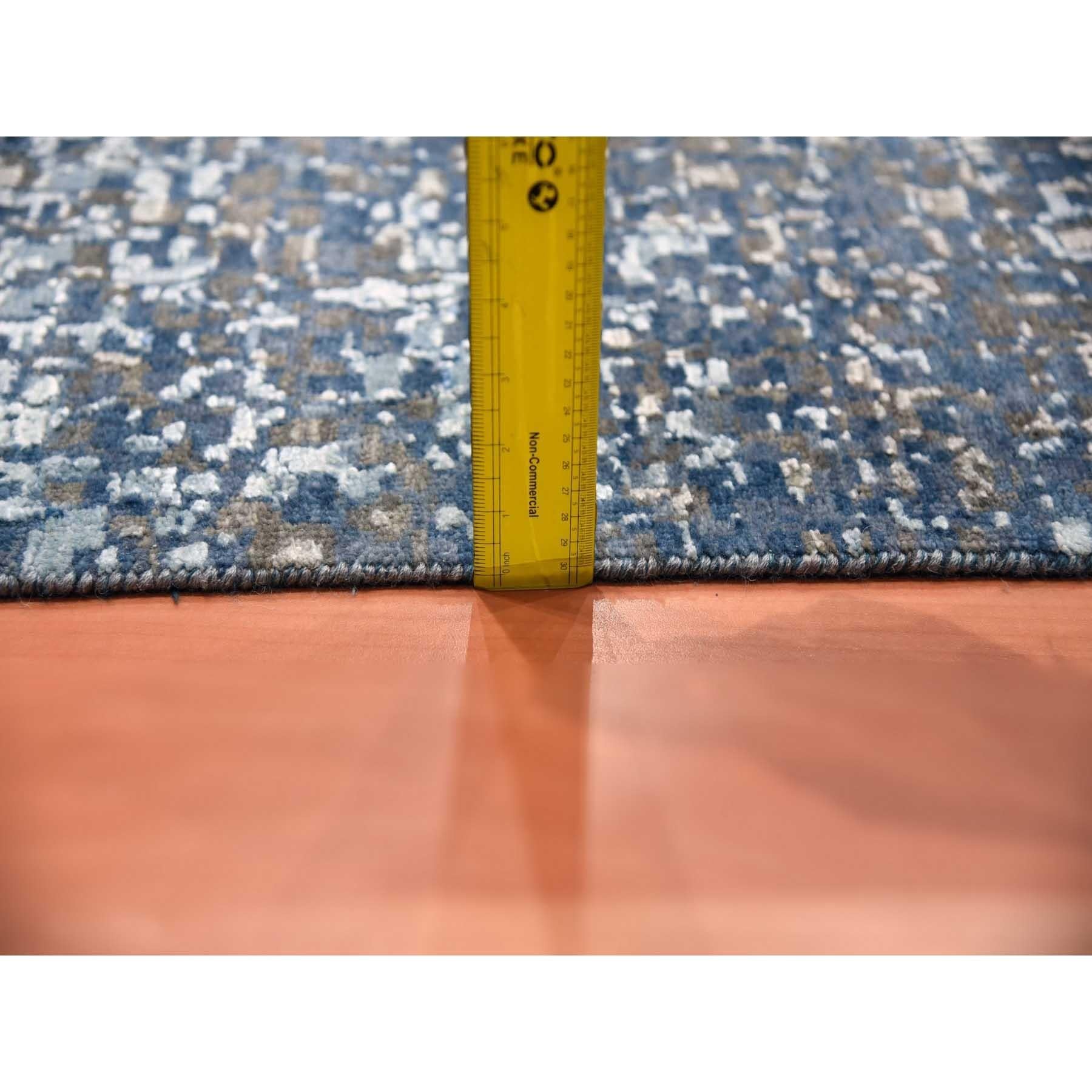 Denim Blue Pure Silk and Wool Modern Hand Knotted Oversized Rug 12'0