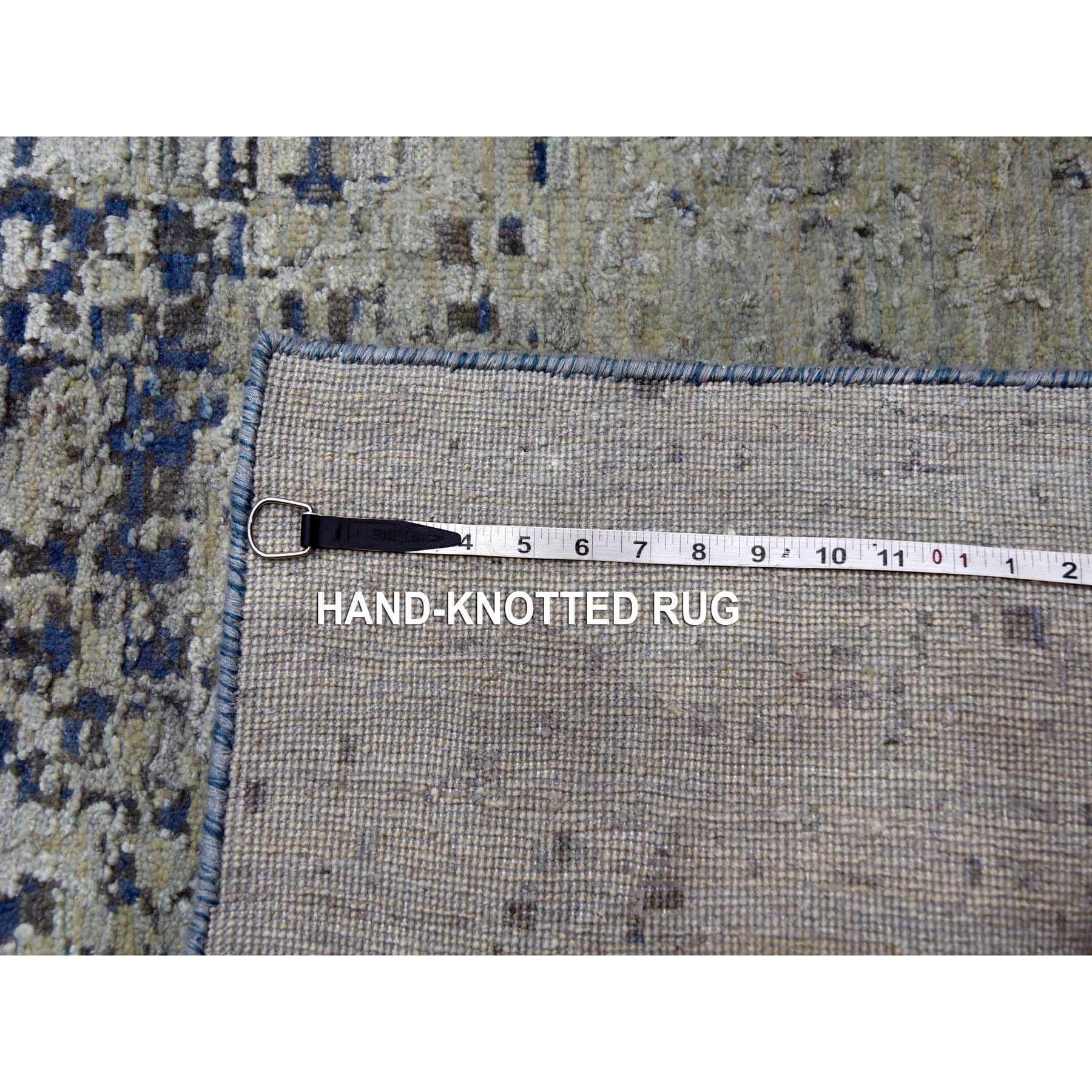Denim Blue Pure Silk and Wool Modern Hand Knotted Oversized Rug 12'0
