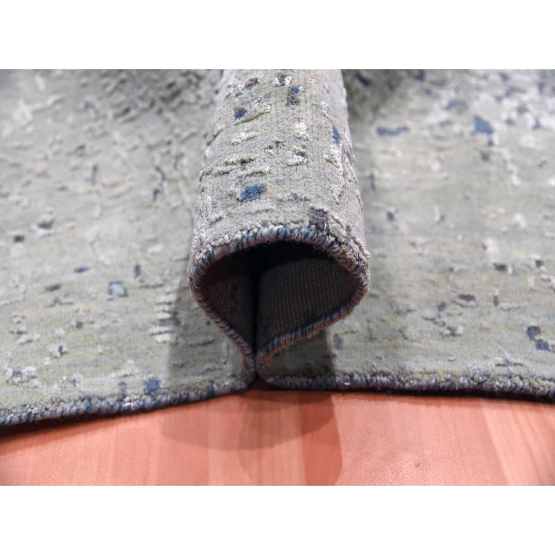 Contemporary Denim Blue Pure Silk and Wool Modern Hand Knotted Oversized Rug 12'0