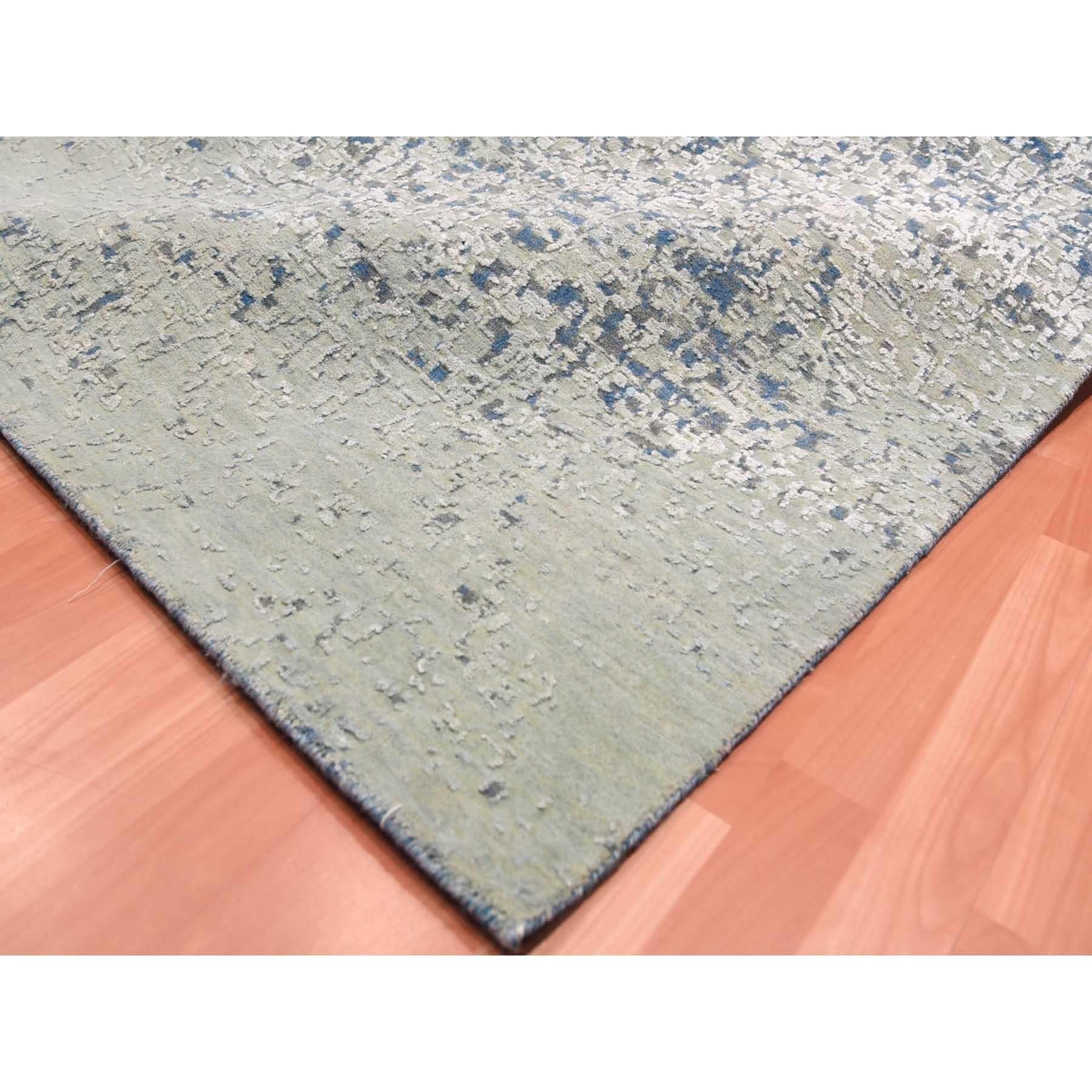 Denim Blue Pure Silk and Wool Modern Hand Knotted Oversized Rug 12'0