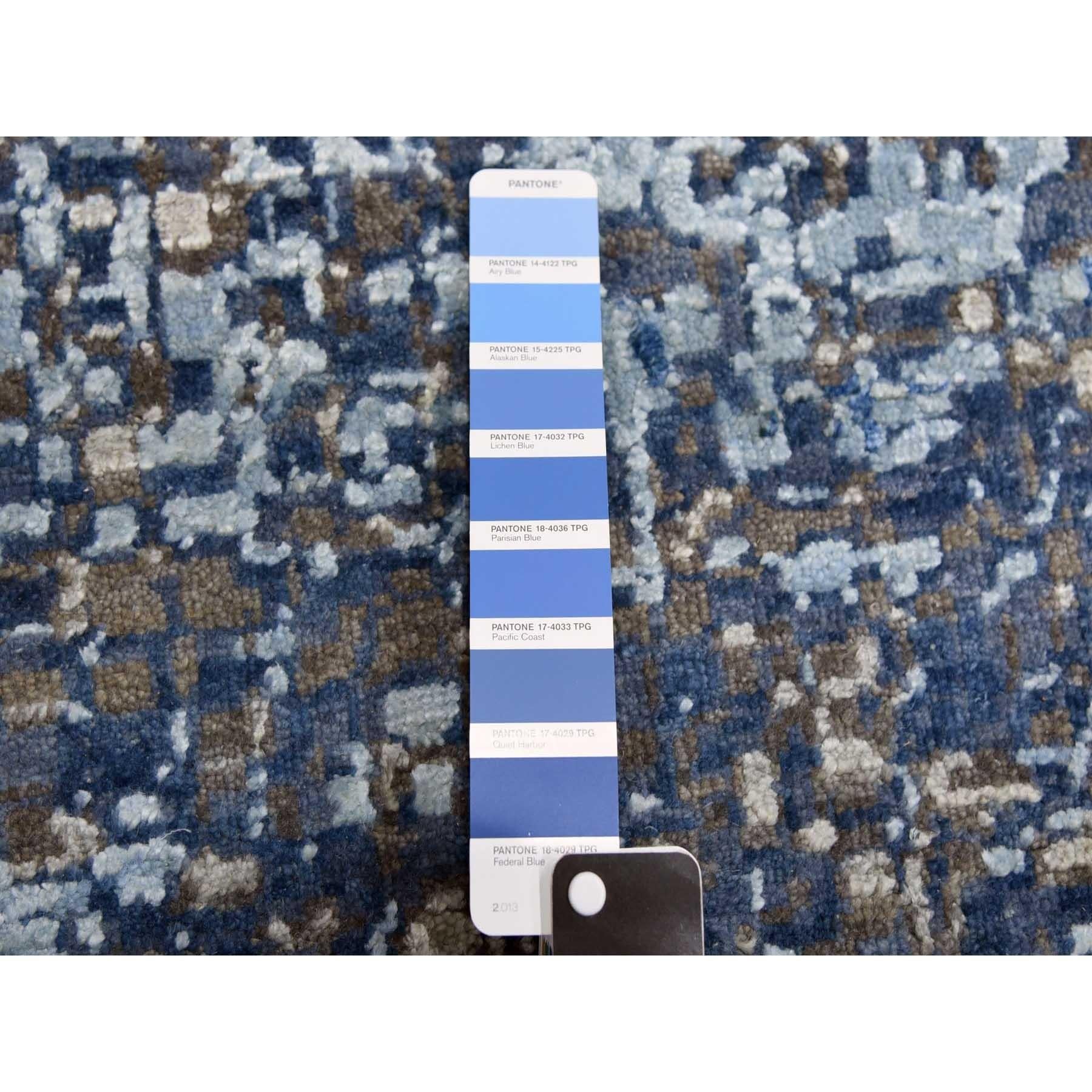 Denim Blue Pure Silk and Wool Modern Hand Knotted Oversized Rug 12'0