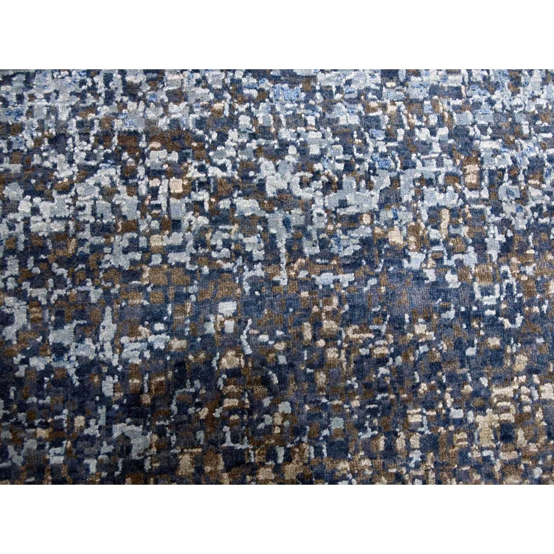 Denim Blue Pure Silk and Wool Modern Hand Knotted Oversized Rug 12'0