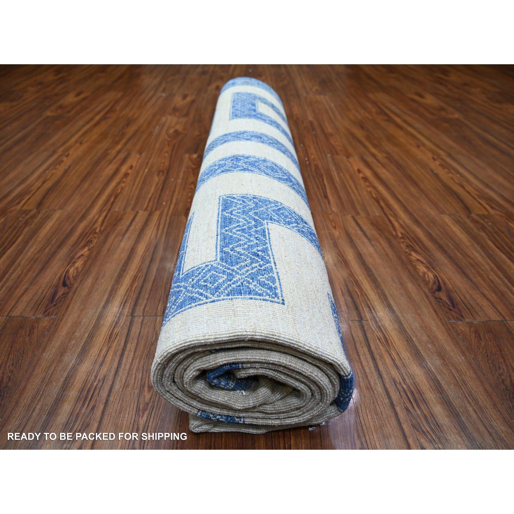 Denim Blue Pure Wool Hand Knotted Finer Peshawar Oriental Rug 9'1