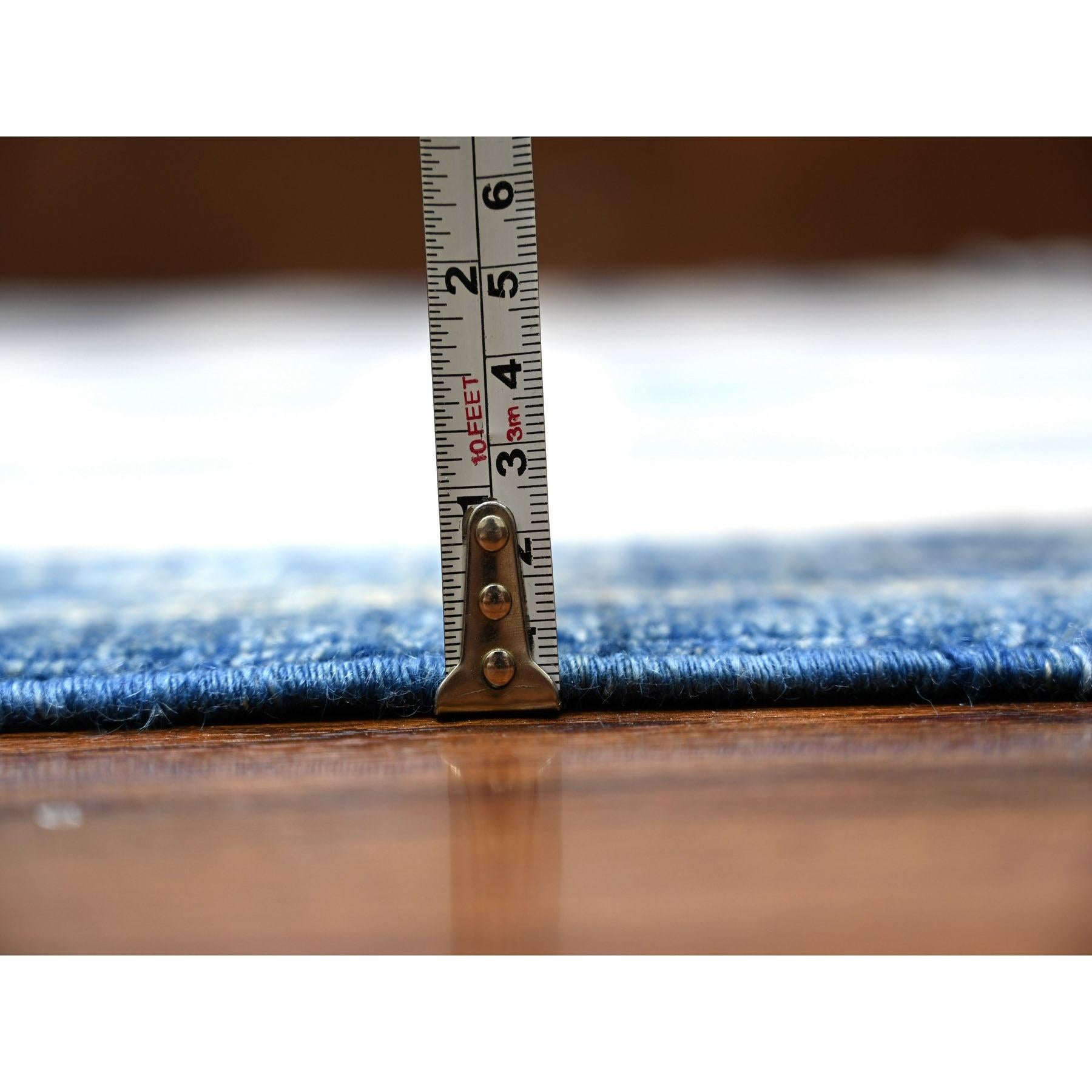 Denim Blue Pure Wool Hand Knotted Finer Peshawar Oriental Rug 9'1