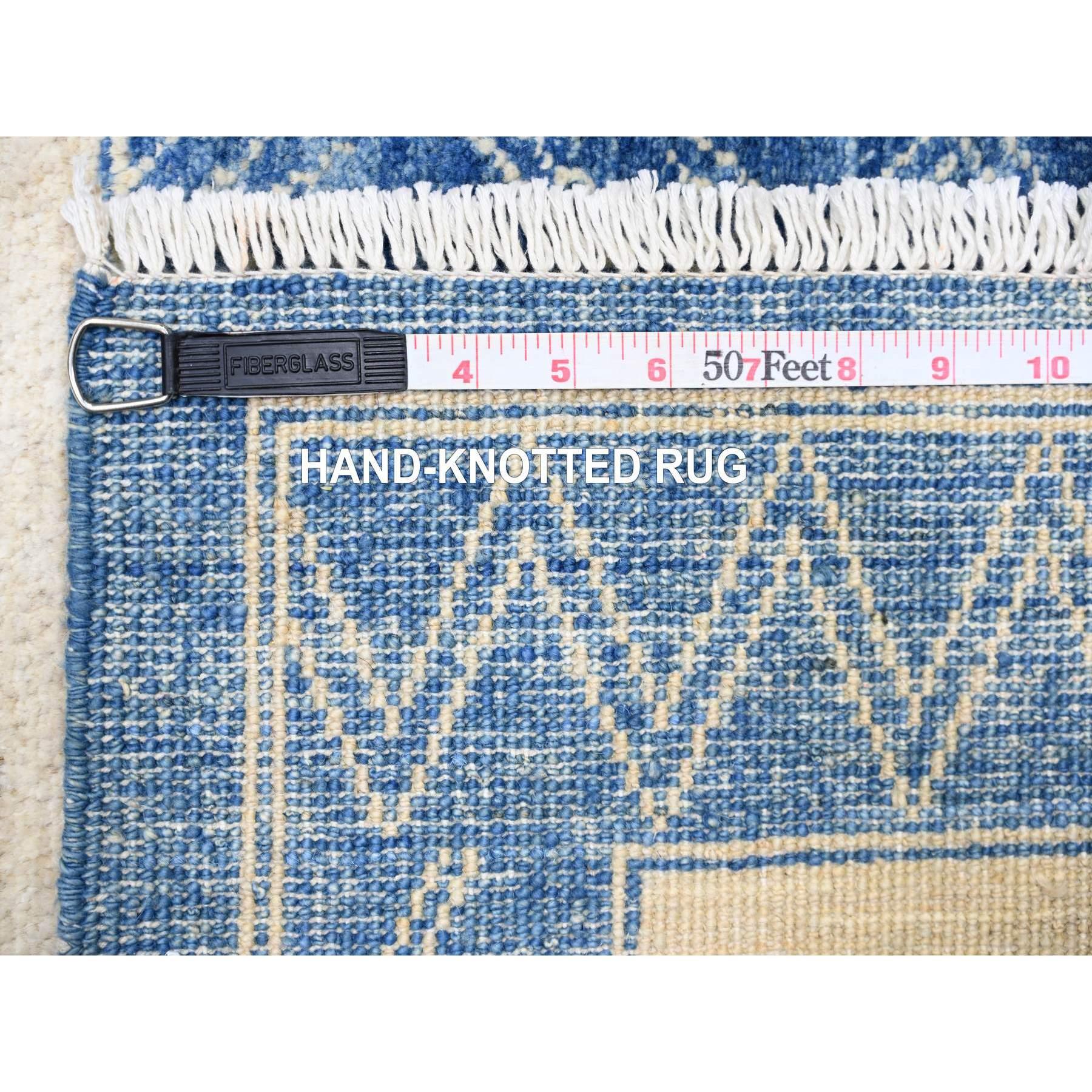 Denim Blue Pure Wool Hand Knotted Finer Peshawar Oriental Rug 9'1