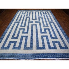 Denim Blue Pure Wool Hand Knotted Finer Peshawar Oriental Rug 9'1" x 11'8"
