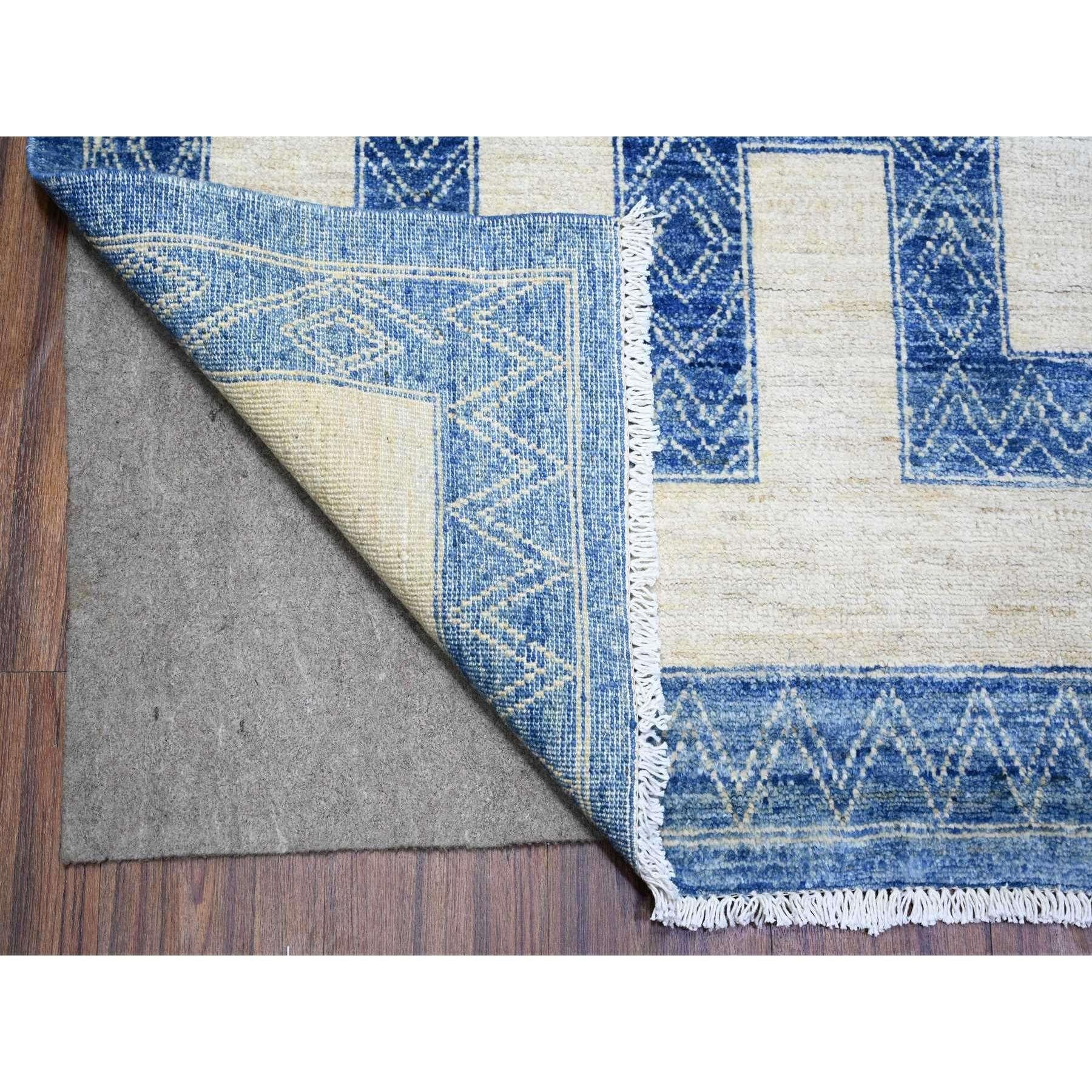 Hand-Knotted Denim Blue Pure Wool Hand Knotted Finer Peshawar Oriental Rug 9'1