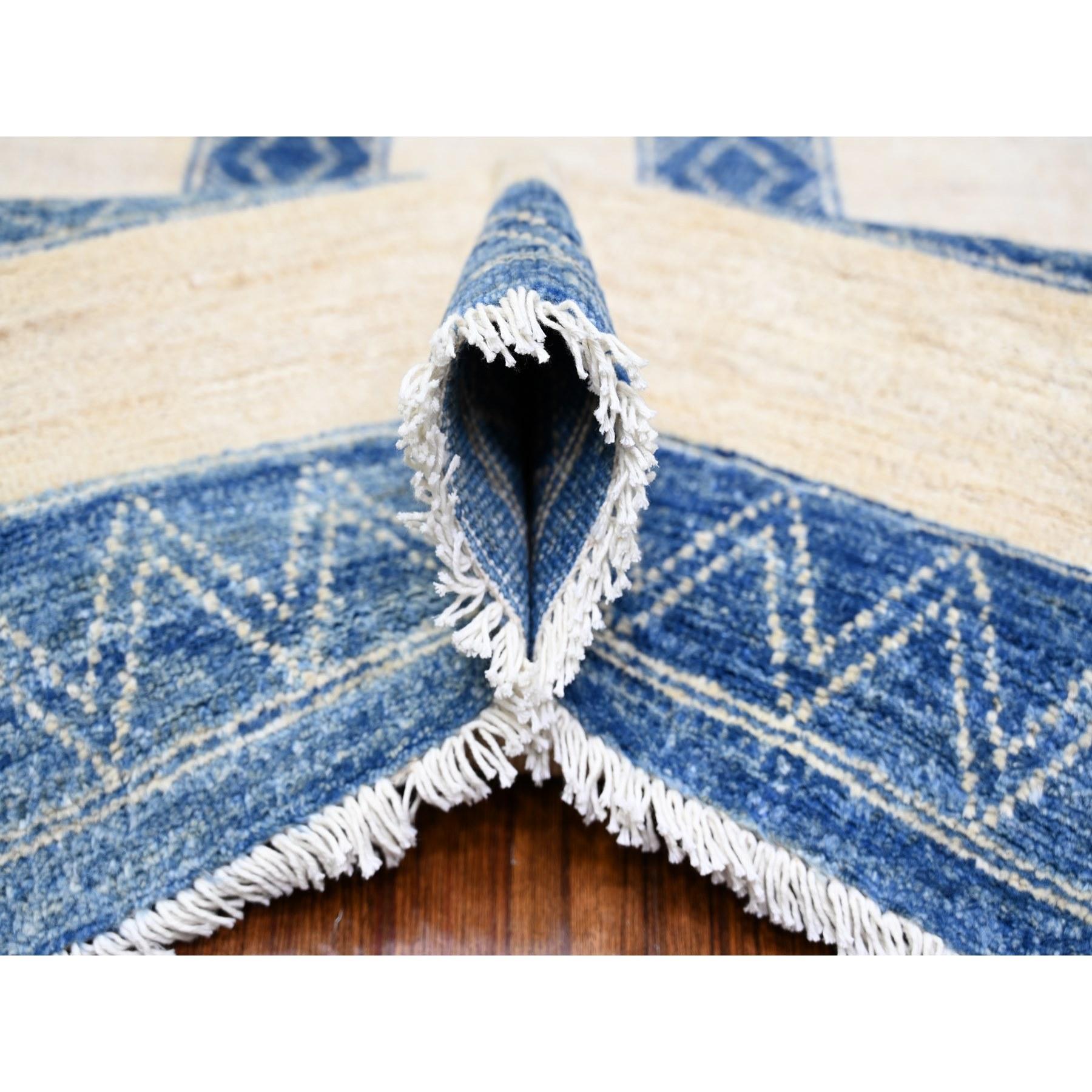 Denim Blue Pure Wool Hand Knotted Finer Peshawar Oriental Rug 9'1