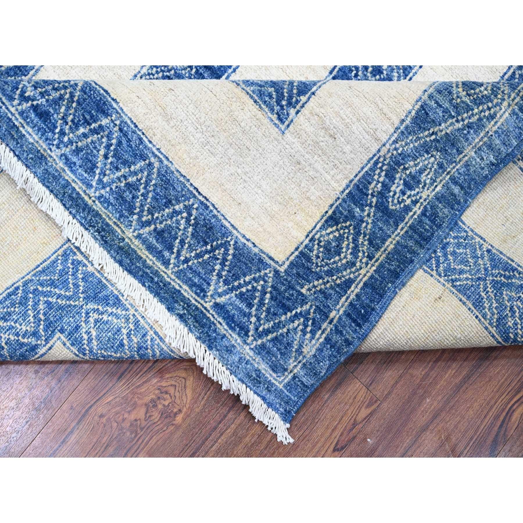 Contemporary Denim Blue Pure Wool Hand Knotted Finer Peshawar Oriental Rug 9'1