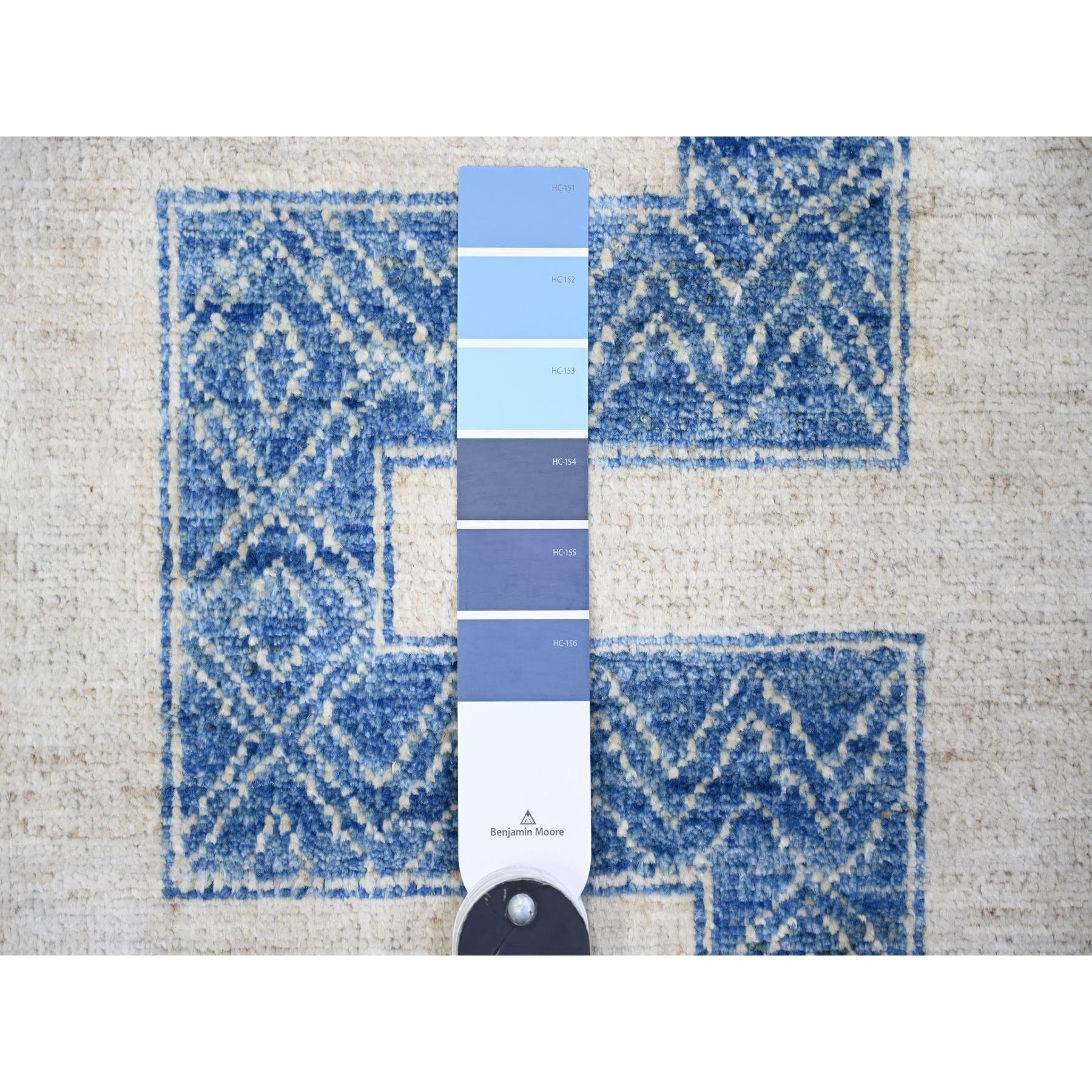 Denim Blue Pure Wool Hand Knotted Finer Peshawar Oriental Rug 9'1
