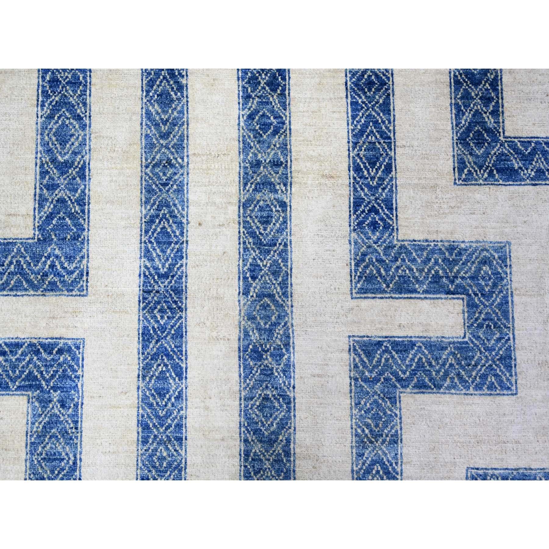 Denim Blue Pure Wool Hand Knotted Finer Peshawar Oriental Rug 9'1