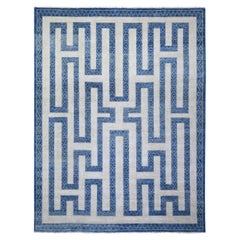 Denim Blue Pure Wool Hand Knotted Finer Peshawar Oriental Rug 9'1" x 11'8"