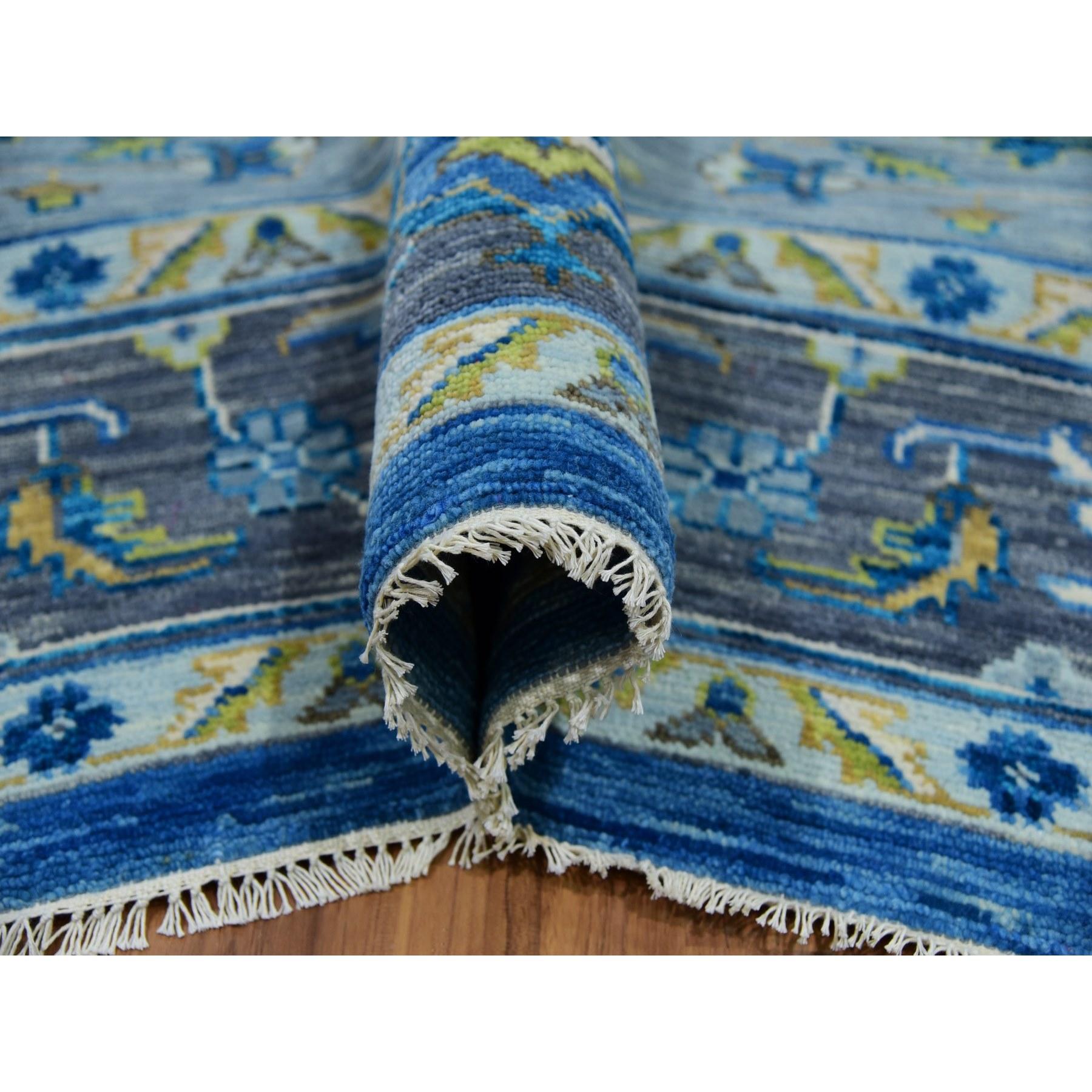 Noué à la main Tapis Heriz en denim bleu « Soft to the Touch » 100 % laine nouée à la main 9'2