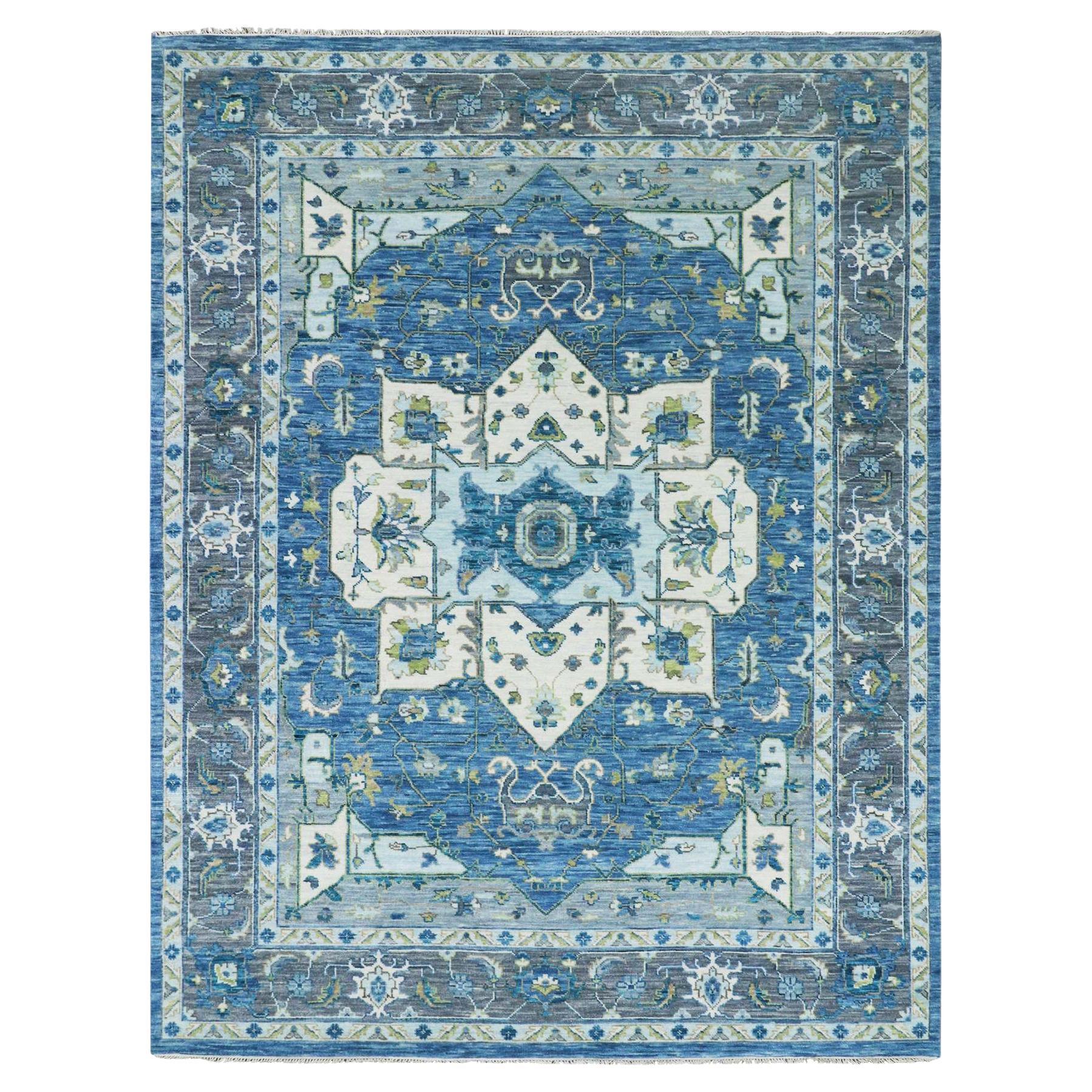 Denim Blue Soft to the Touch Serapi Heriz 100% Wool Hand Knotted Rug 9'2"x12'