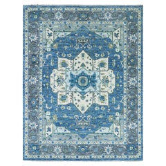 Denim Blue Soft to the Touch Serapi Heriz 100% Wool Hand Knotted Rug 9'2"x12'