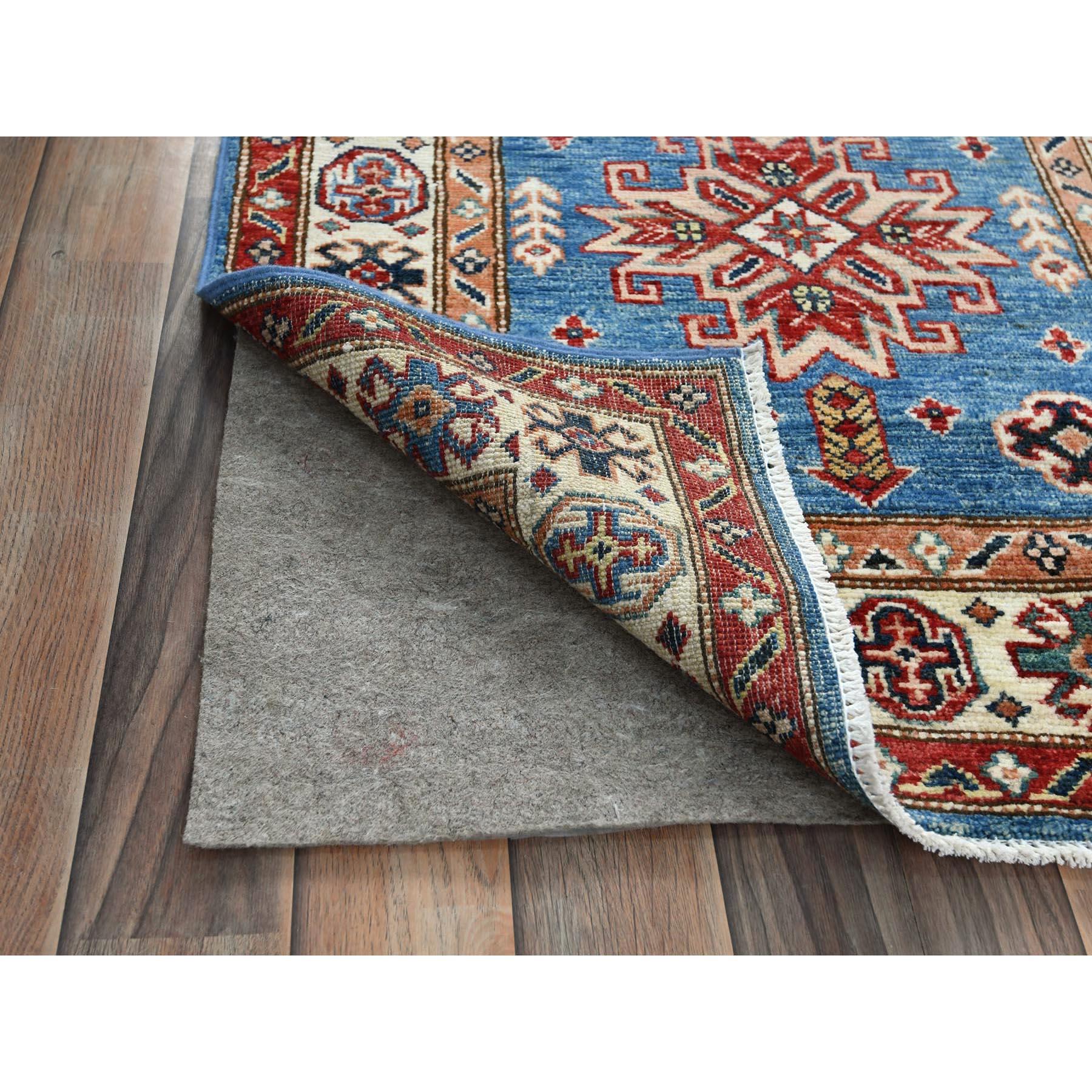 Kazakh Tapis de course bleu denim en laine douce nouée à la main Afghan Super Kazak XL 2'6