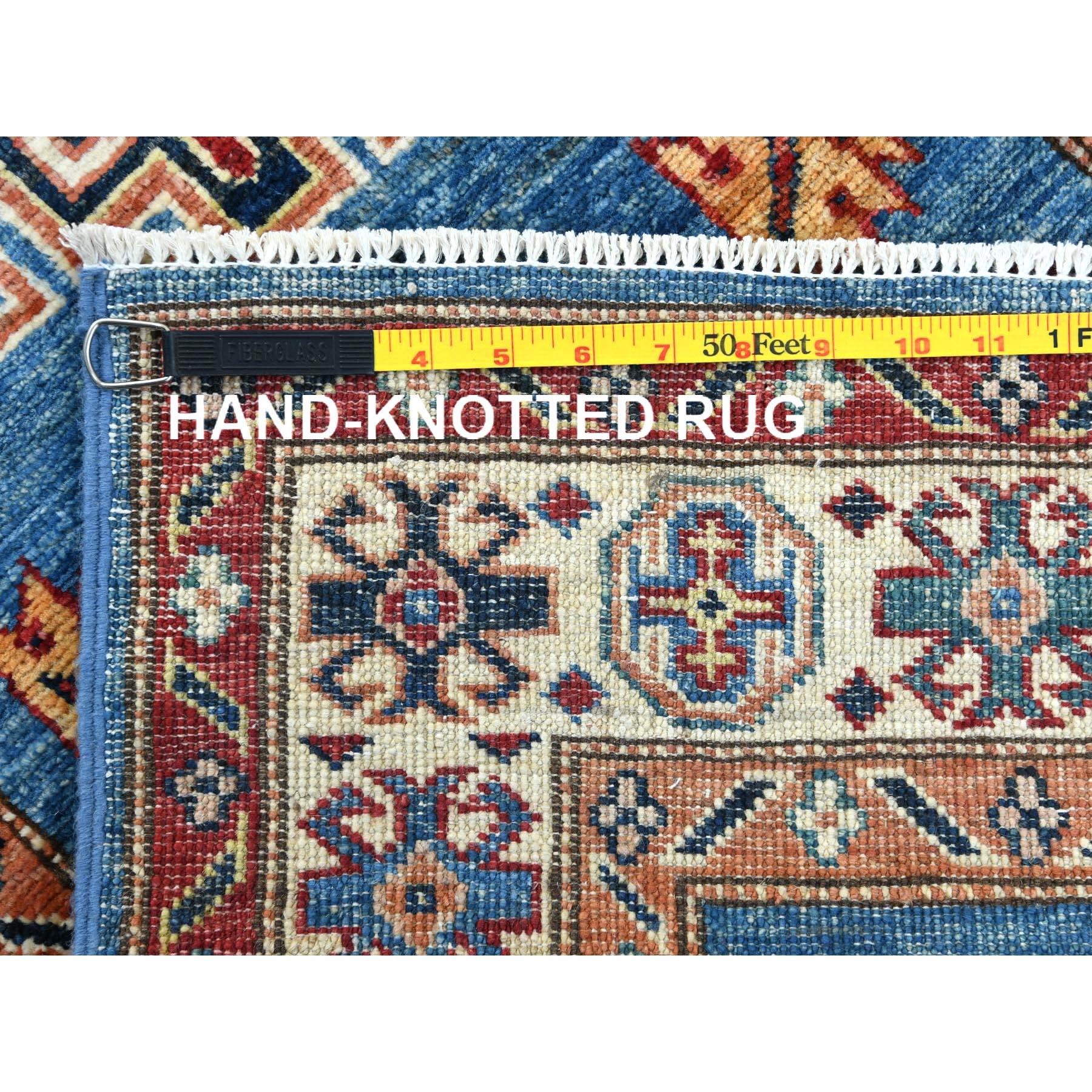 Laine Tapis de course bleu denim en laine douce nouée à la main Afghan Super Kazak XL 2'6