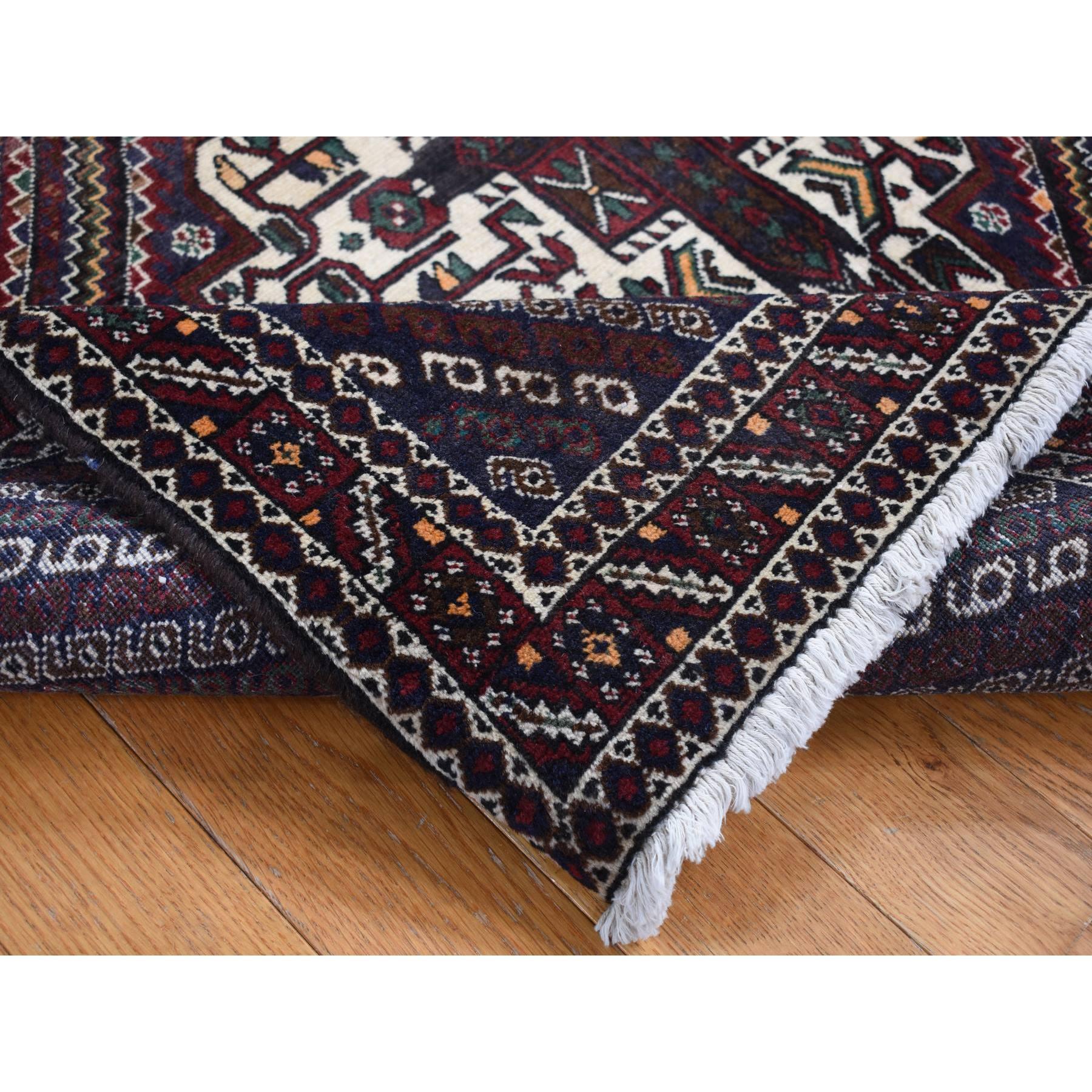 Perse Tapis persan Shiraz vintage en denim bleu à motif complexe noué à la main en vente