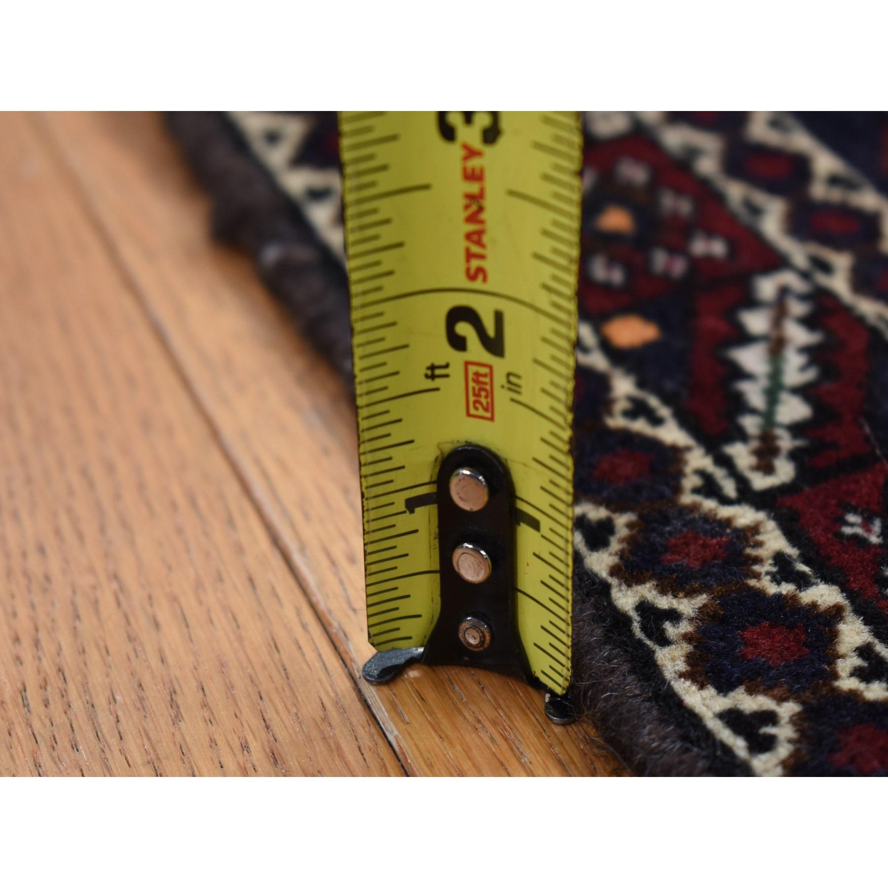Laine Tapis persan Shiraz vintage en denim bleu à motif complexe noué à la main en vente
