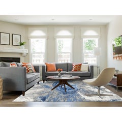 Denim Blue with Taupe Abstract Design Wool and Silk Hand Knotted Rug 10'x10'1"