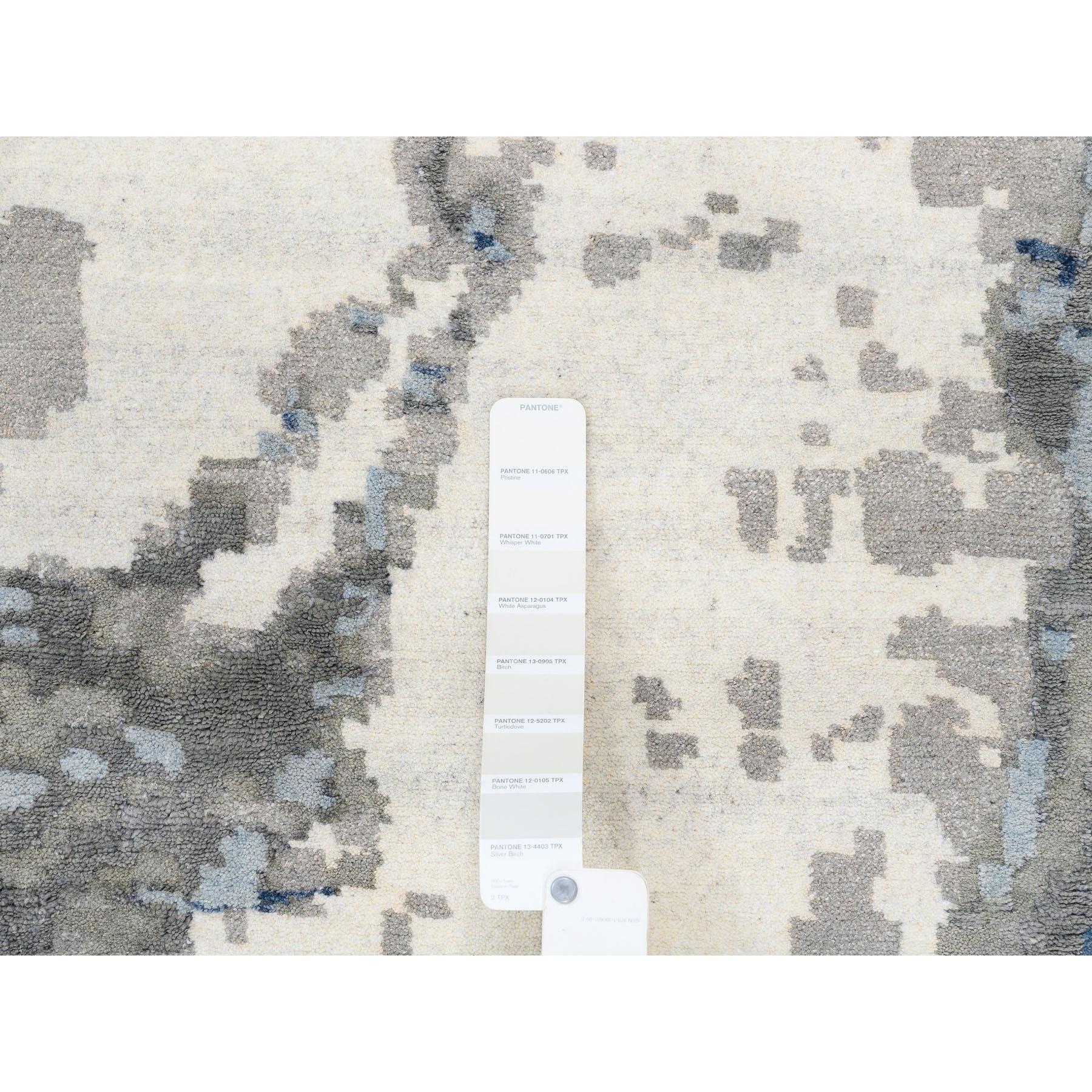 Soie Tapis noué à la main en laine et soie bleu avec motif abstrait taupe 10'x10'1