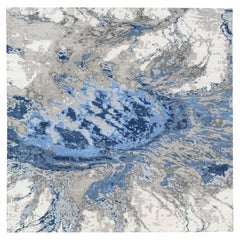 Denim Blue with Taupe Abstract Design Wool and Silk Hand Knotted Rug 10'x10'1"