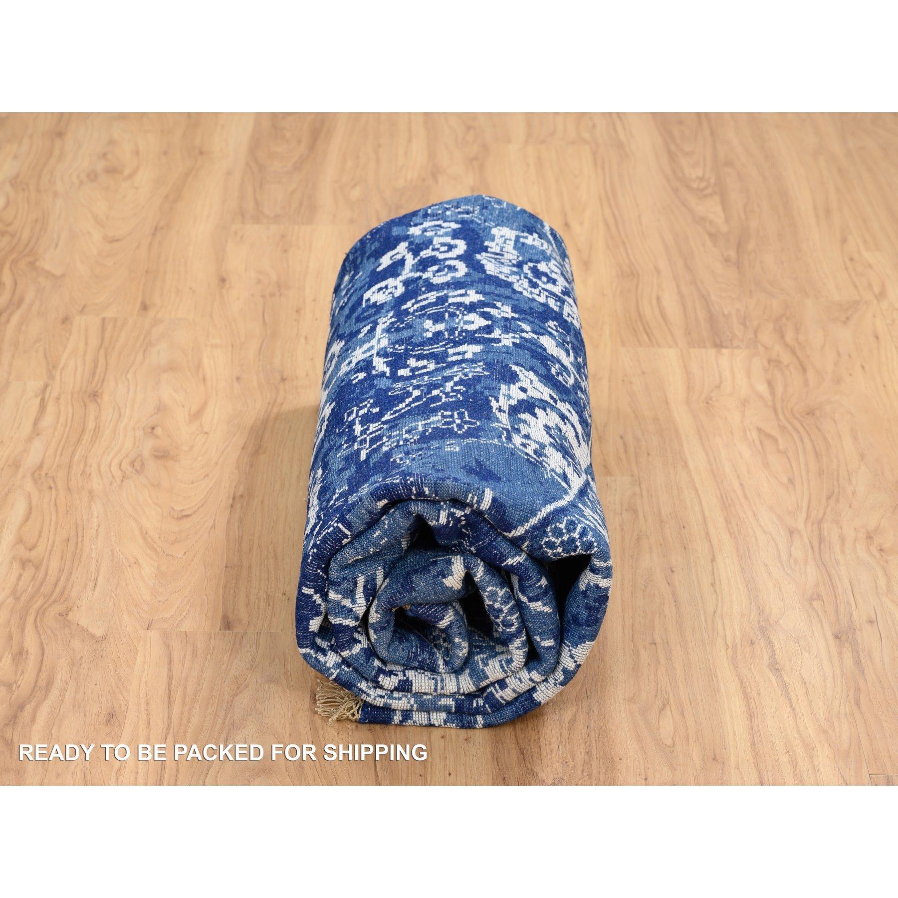 Denim Blue Wool and Silk Hand Knotted Tabriz Round Oriental Rug 8'2