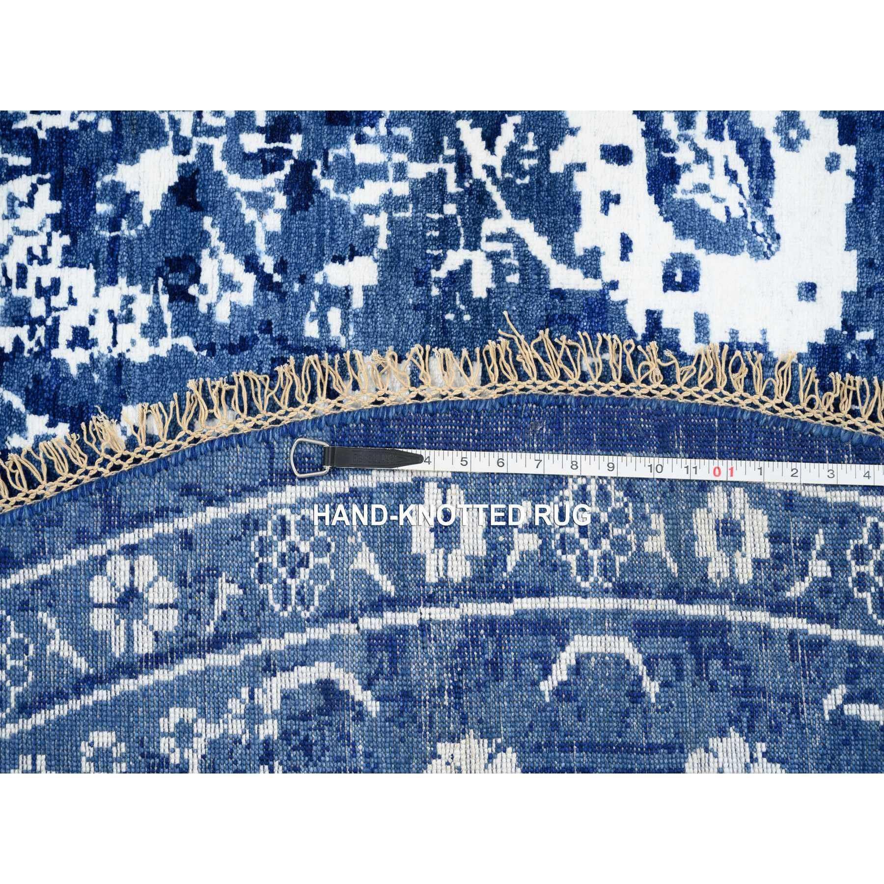 Denim Blue Wool and Silk Hand Knotted Tabriz Round Oriental Rug 8'2