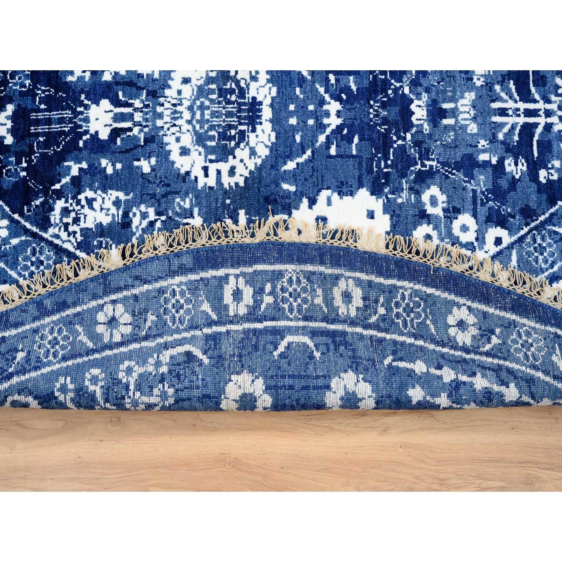 Denim Blue Wool and Silk Hand Knotted Tabriz Round Oriental Rug 8'2