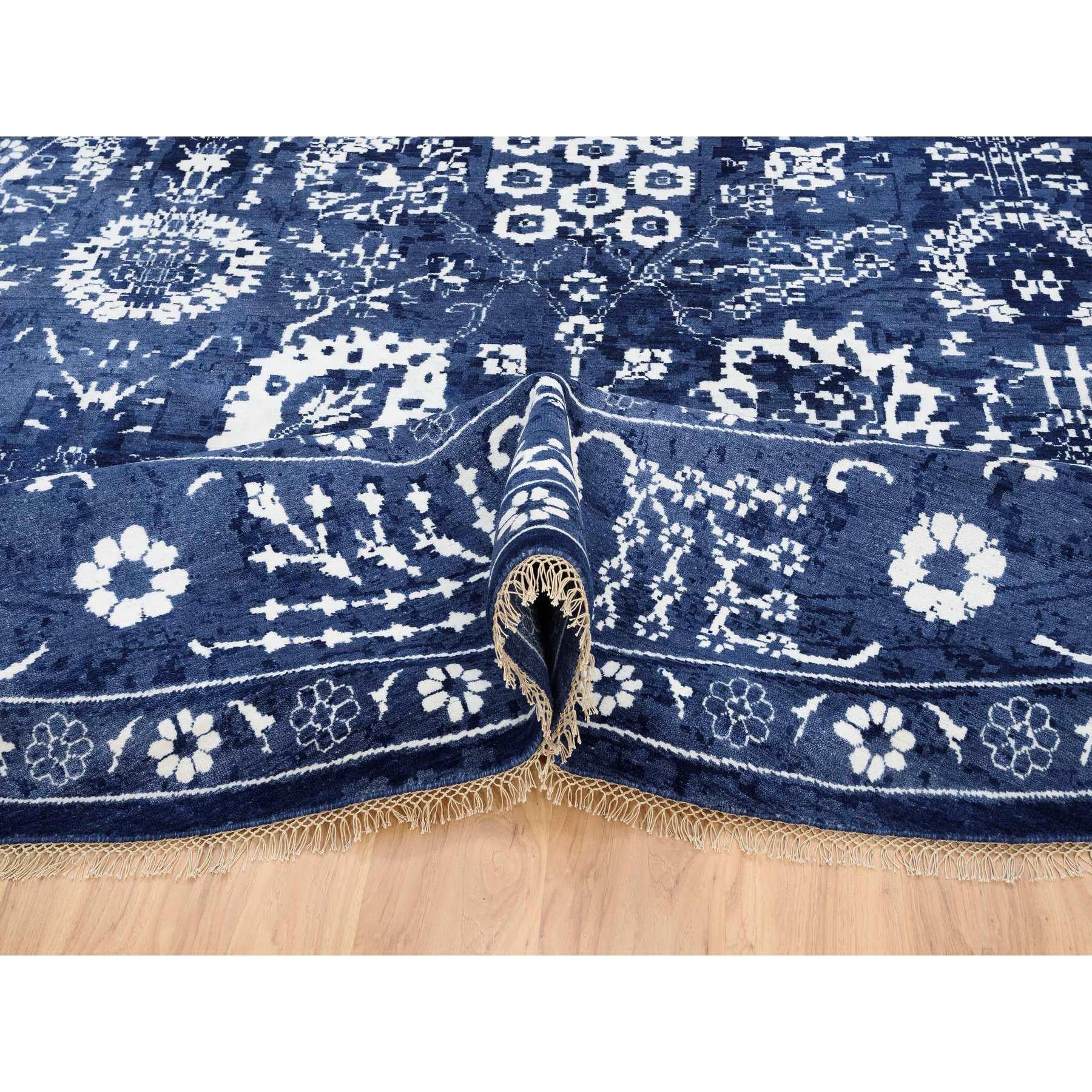 Tappeto rotondo annodato a mano Tabriz in lana e seta blu denim 12' x 12' In condizioni Nuovo in vendita a Carlstadt, NJ