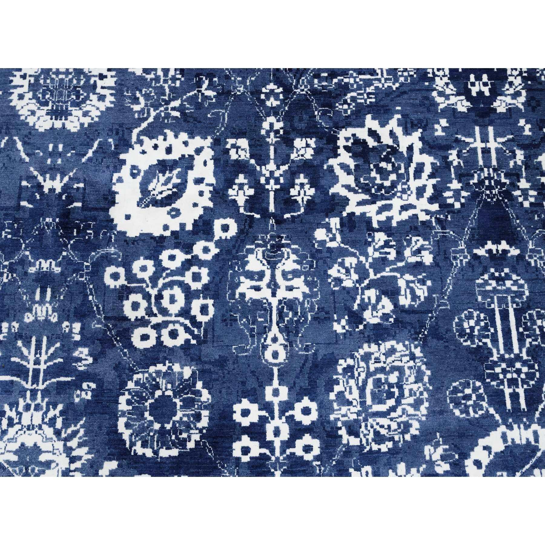 Tappeto rotondo annodato a mano Tabriz in lana e seta blu denim 12' x 12' in vendita 1