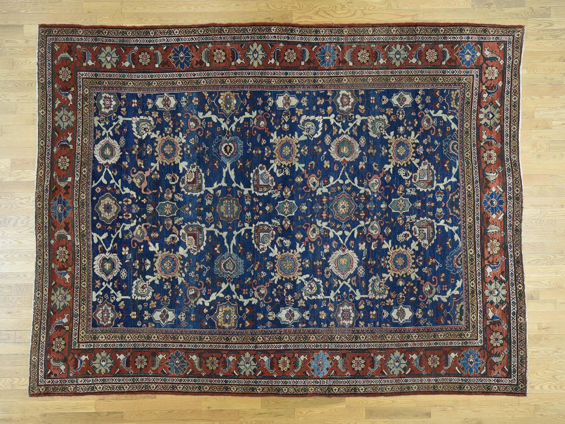 Denim Blue 1920 Vintage Hand Knotted Persian Mahal Rug 5