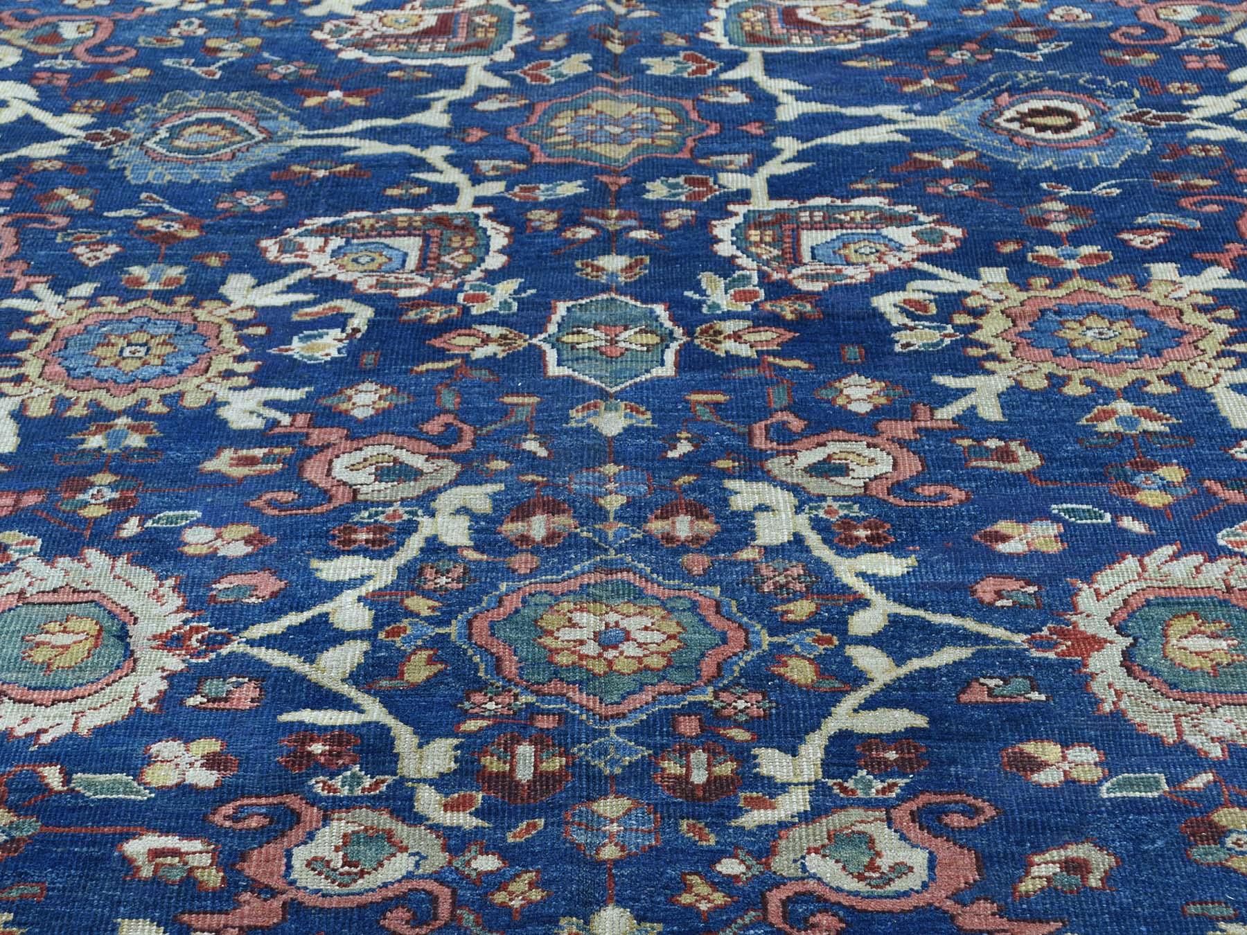 Wool Denim Blue 1920 Vintage Hand Knotted Persian Mahal Rug