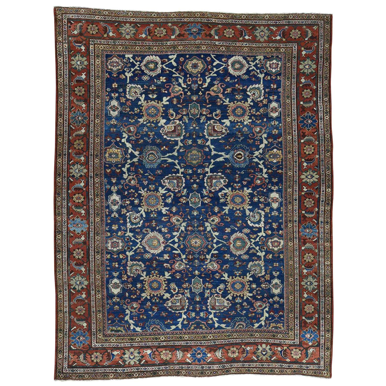 Denim Blue 1920 Vintage Hand Knotted Persian Mahal Rug