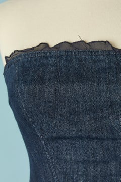 Denim bustier dress with silk chiffon ruffles edge Versace Jeans Couture