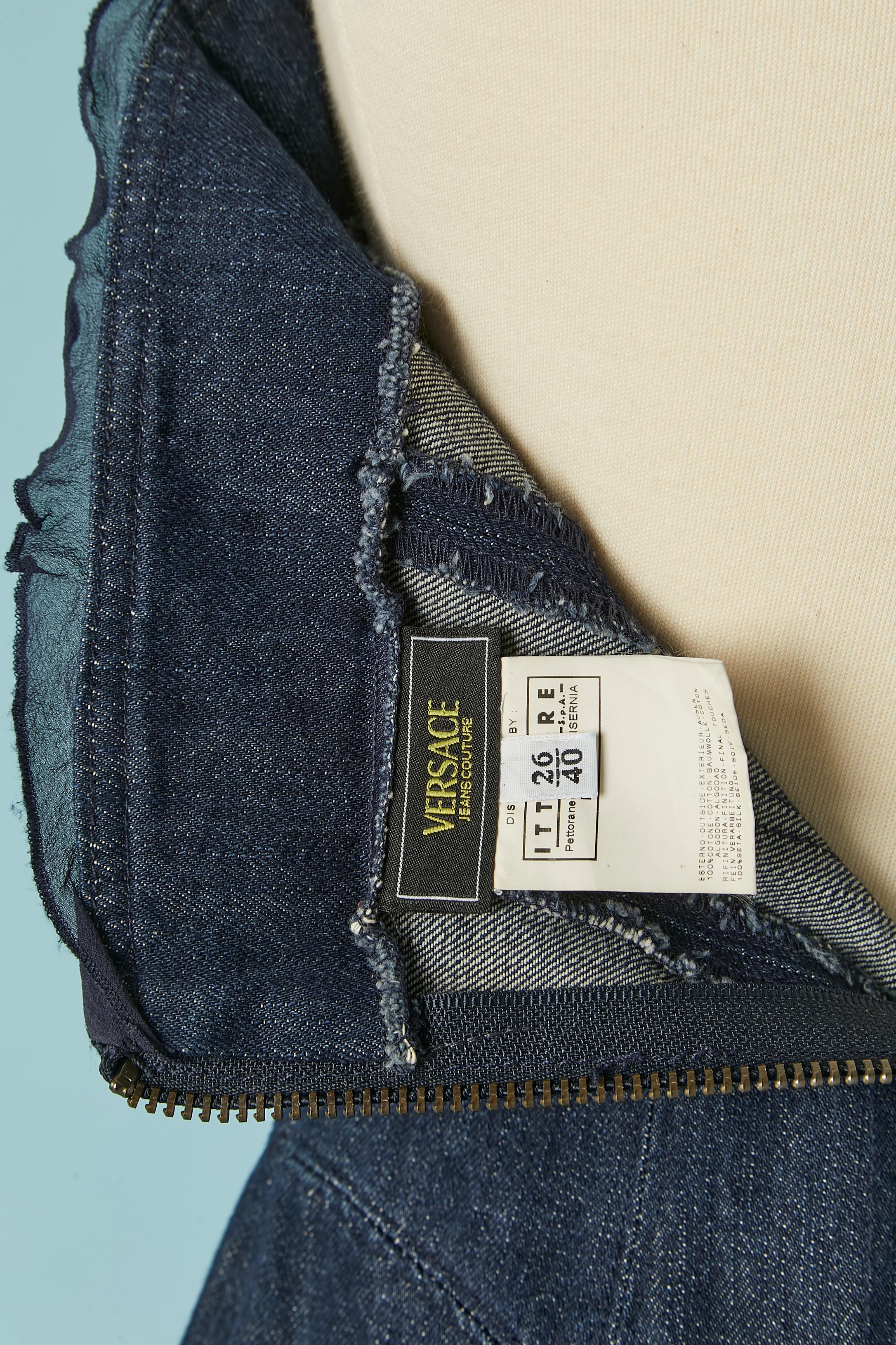 Denim bustier dress with silk chiffon ruffles edge Versace Jeans Couture For Sale 2