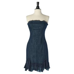 Abito bustier in denim con bordo in chiffon di seta Versace Jeans Couture