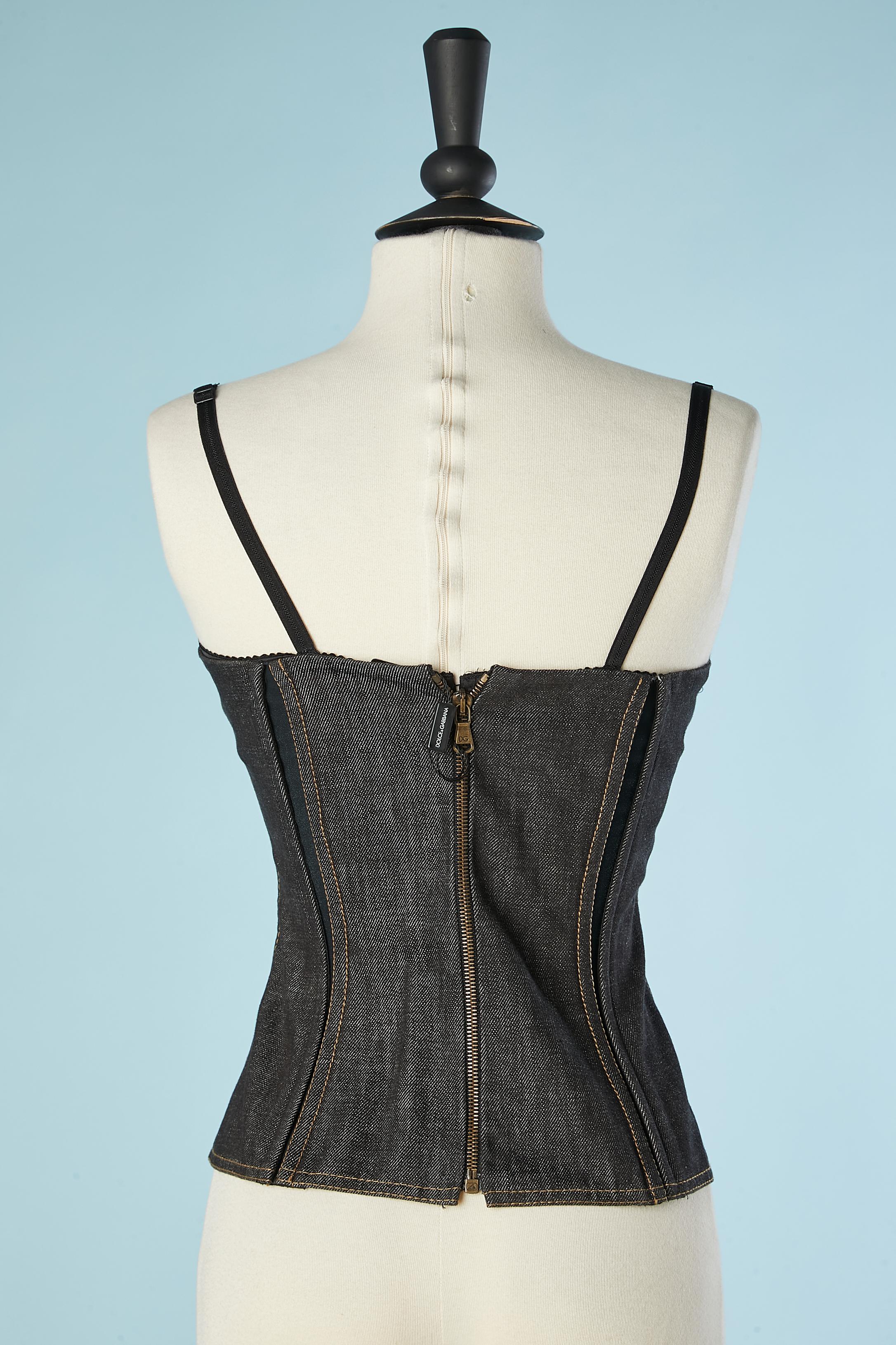 Denim bustier with leather lace and built-in bra Dolce & Gabbana NEW with tag 2