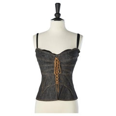 Denim bustier with leather lace and built-in bra Dolce & Gabbana NEW with tag