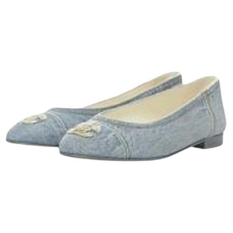 Chanel Quilted Denim Ballerina Flats Size 37.5 for Sale in West