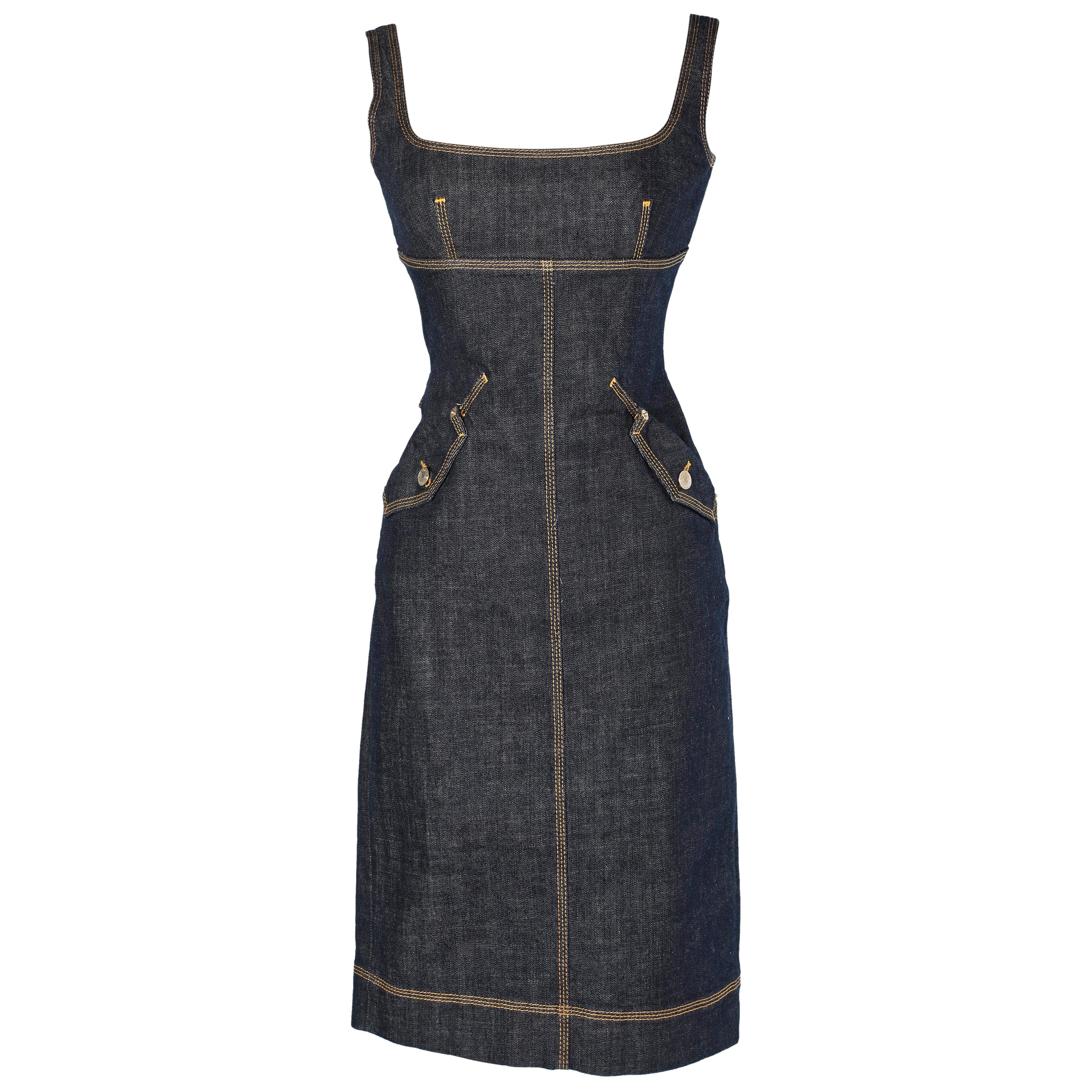 Denim dress with gold stitching Dsquared For Sale at 1stDibs