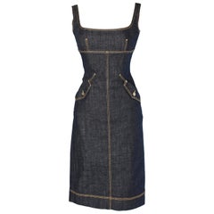 Denim dress with gold stitching Dsquared