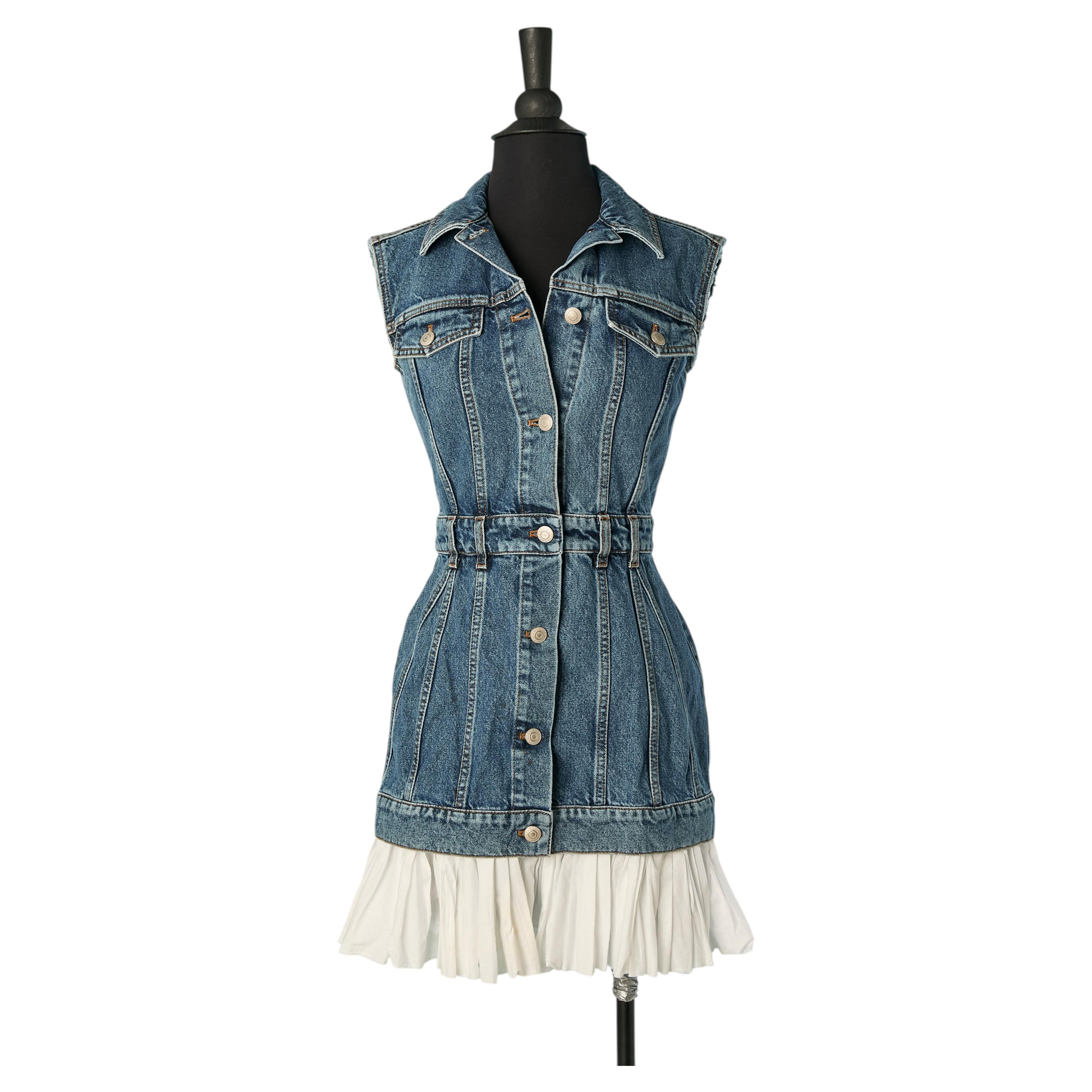 Denim dress with white cotton ruffle edge ALEXANDER McQUEEN