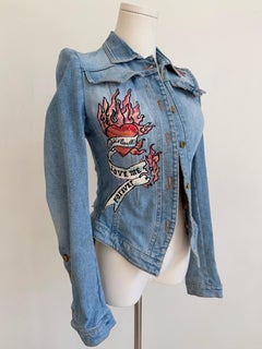 Roberto Cavalli Vintage Women's Denim Jacket with Floral Embroidery